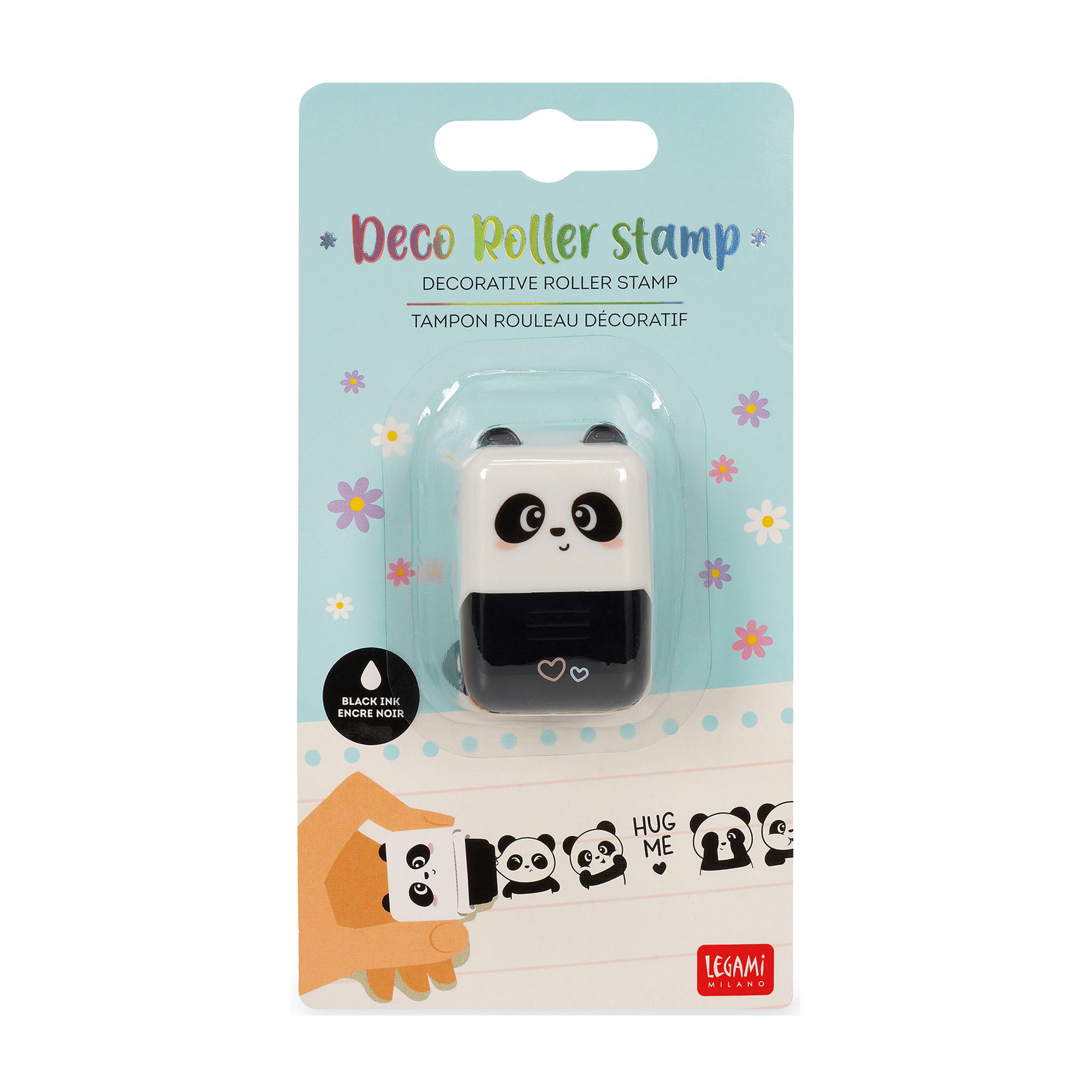 Deko-Rollstempel im Panda-Design, in einer transparenten Blisterverpackung gezeigt.