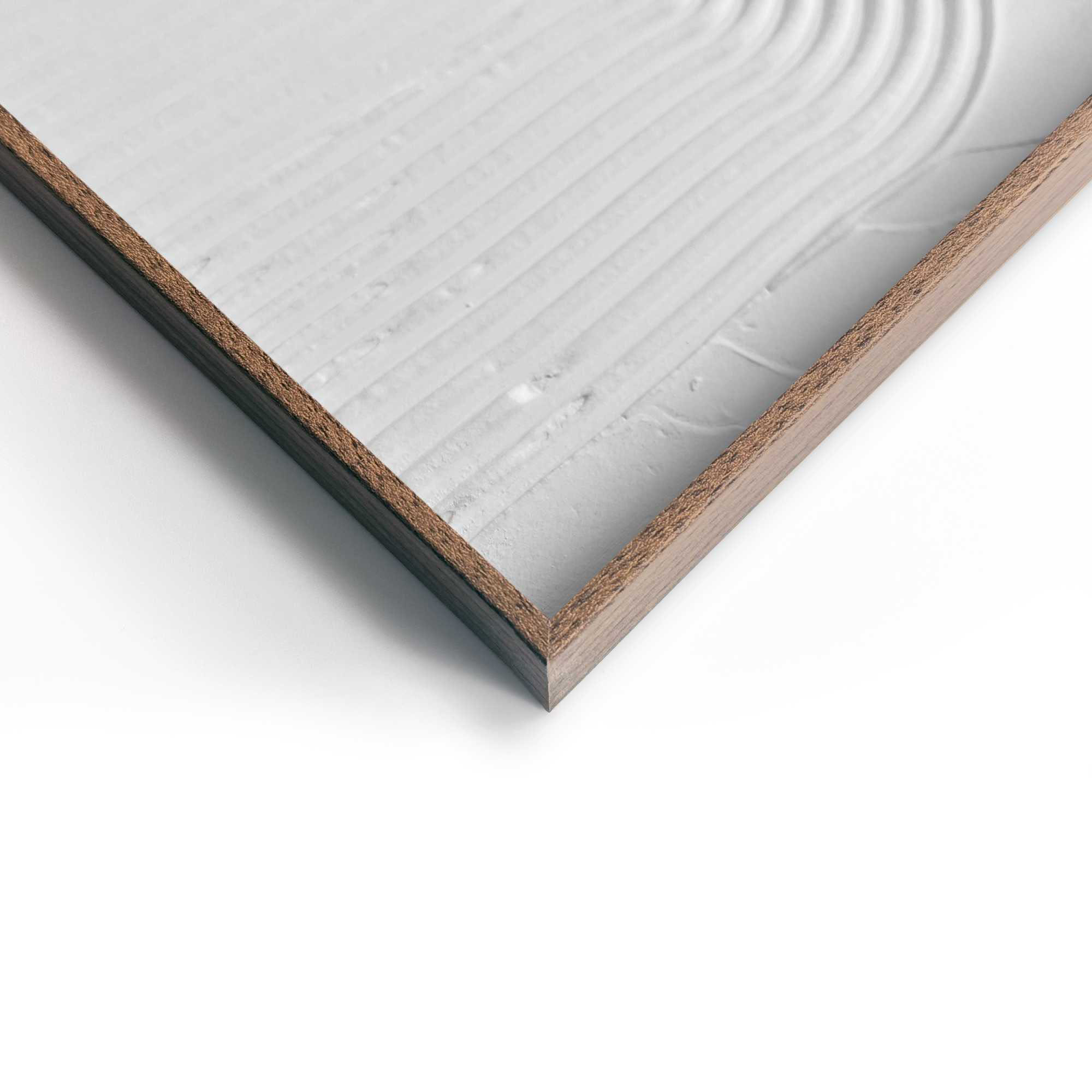 Detailaufnahme einer Ecke des Wandbilds „Knot“, 50 × 70 cm; Oberfläche, Kante und Materialstärke sind sichtbar.