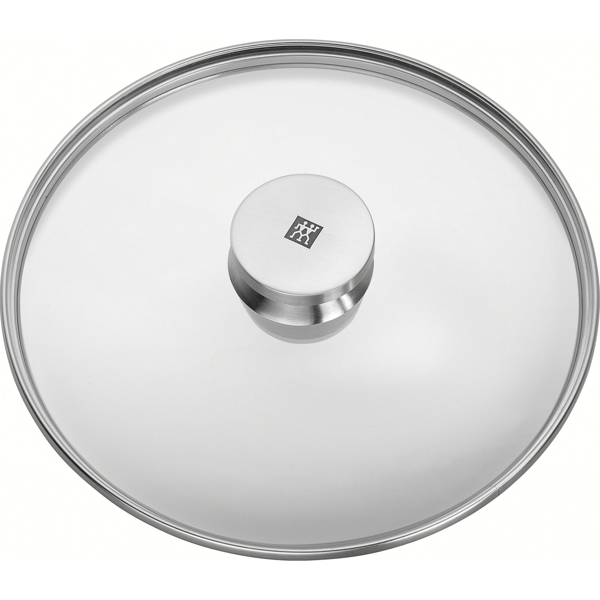 Runder Glasdeckel mit Edelstahlrand und Metallknauf, Serie Twin Specials von ZWILLING, Ø 24 cm, freigestellt auf weißem Hintergrund.