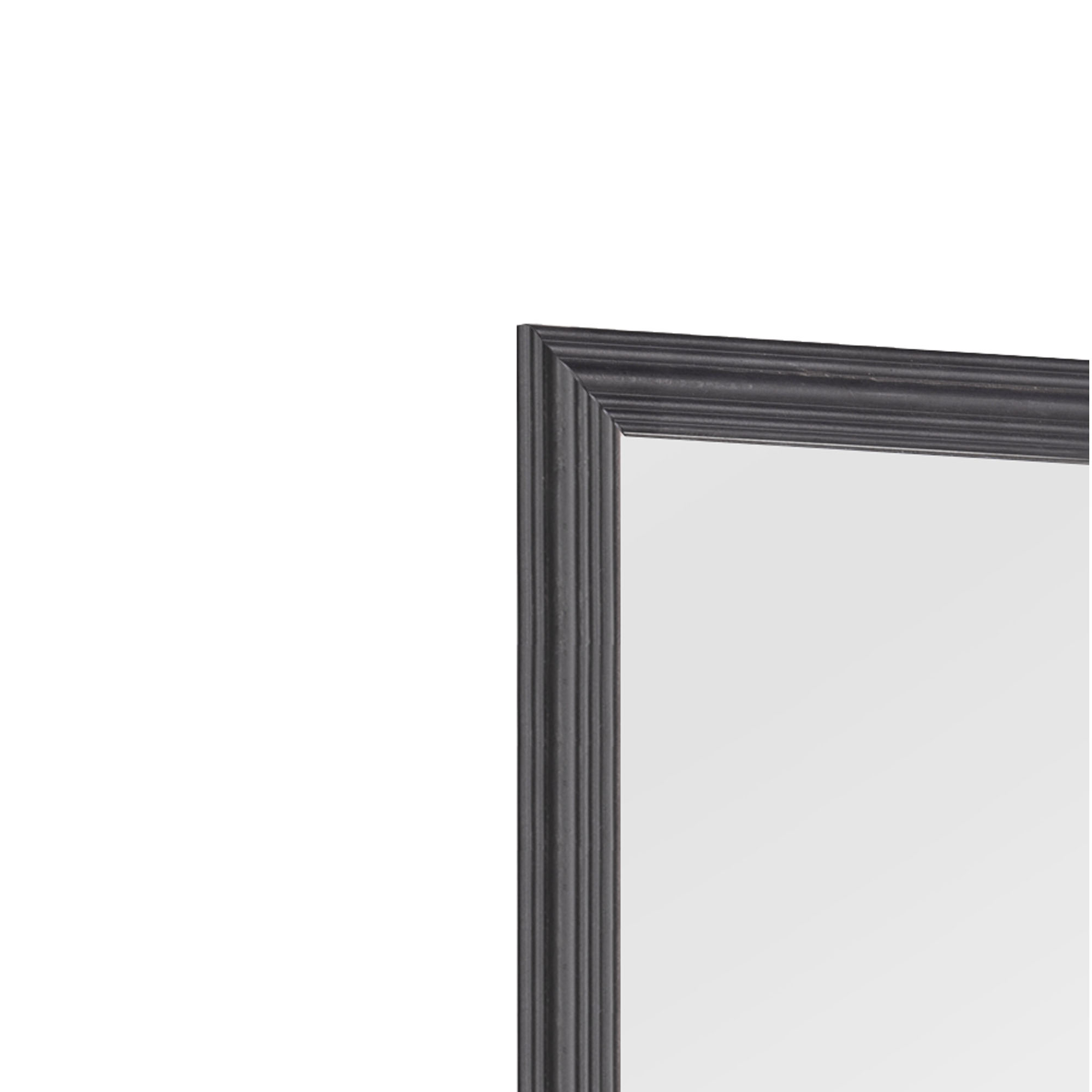 Türhängespiegel Bea in Schwarz, als Nahaufnahme des oberen Rahmenbereichs; Maße ca. 30 x 120 x 1,5 cm.