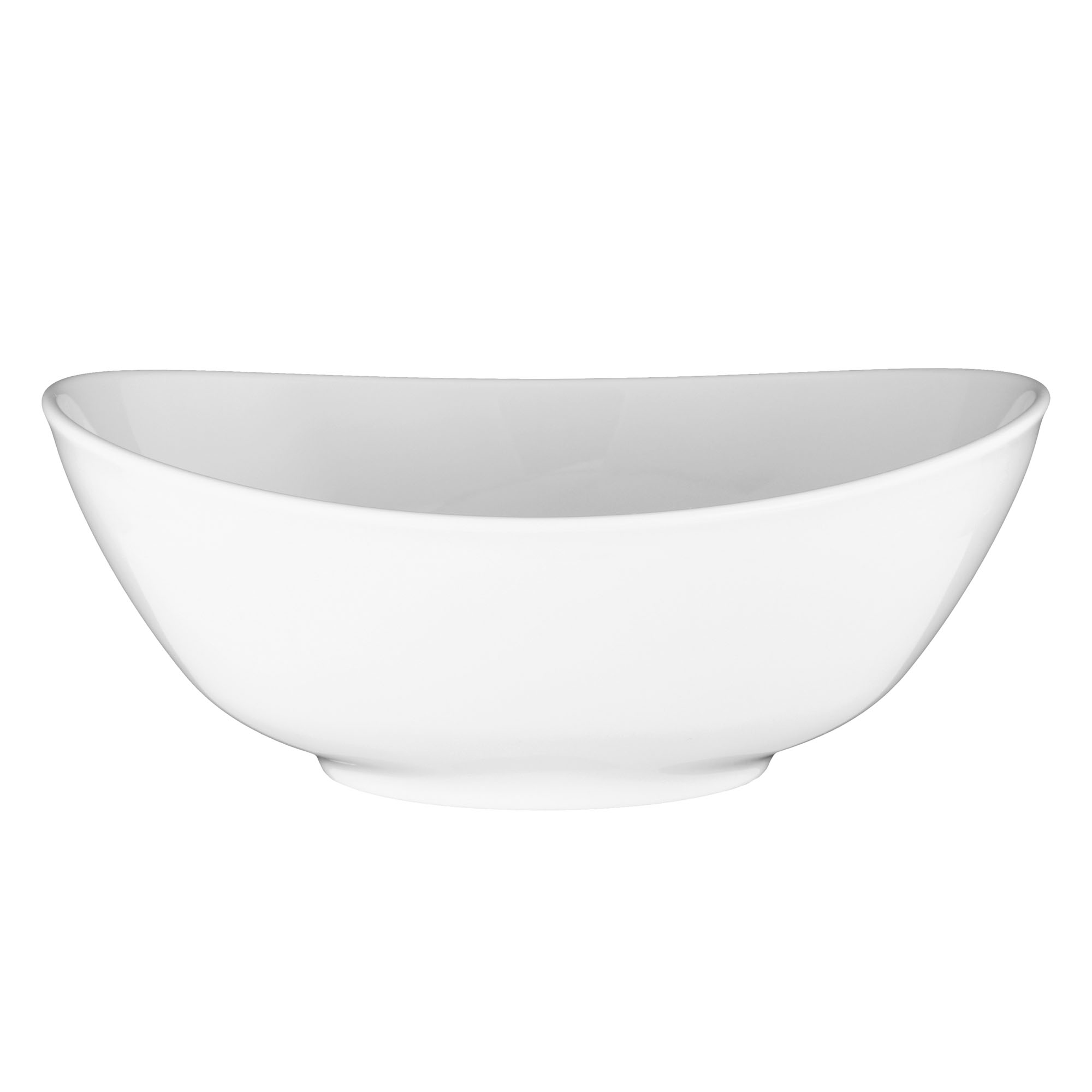 Schale in Weiß. Sichtbare Merkmale: klein, oval und kompakt gerundet. Darstellung: Seitenansicht.