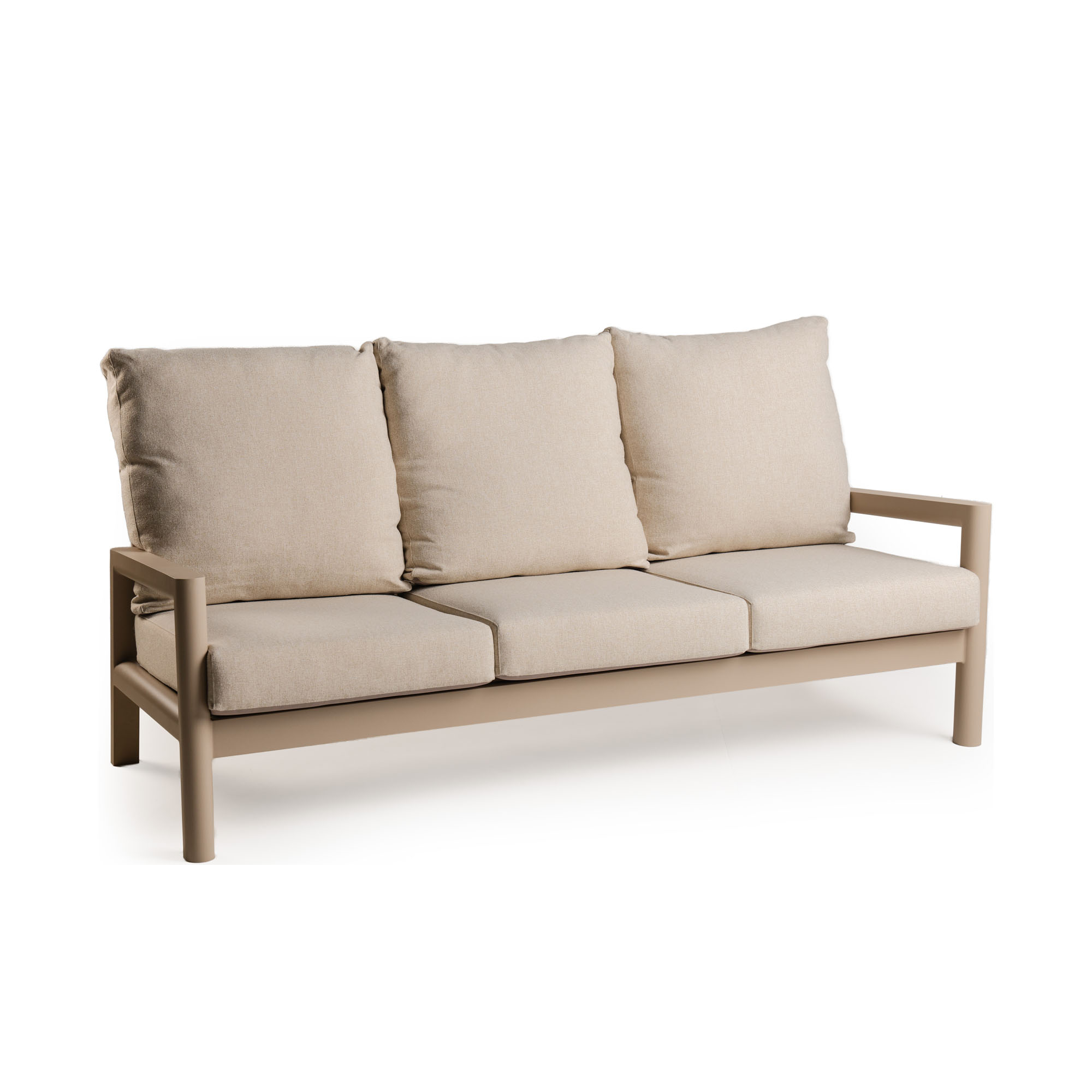 Garten-Lounge Chair mit Aluminiumgestell, helles Sitz- und Rückenkissen, Frontansicht