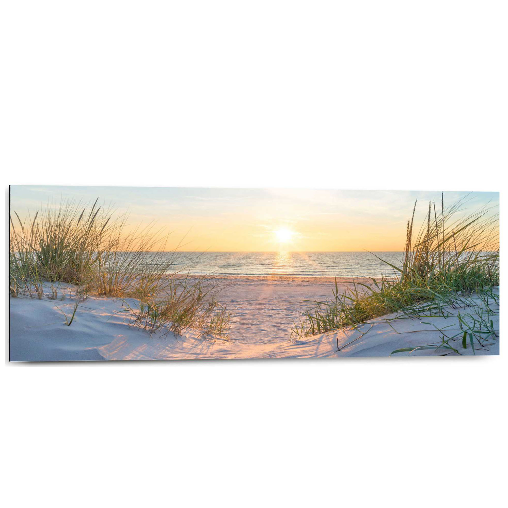 Frontansicht des Wandbilds „Golden Hour“ in Beige, Größe 30 × 90 cm; das vollständige Motiv ist zu sehen.