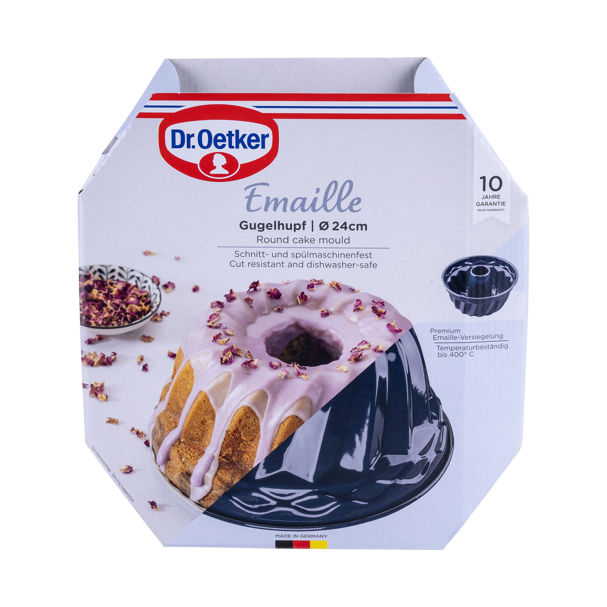 Verpackung der Gugelhupfform 24 cm aus Emaille von Dr Oetker mit Kuchenmotiv