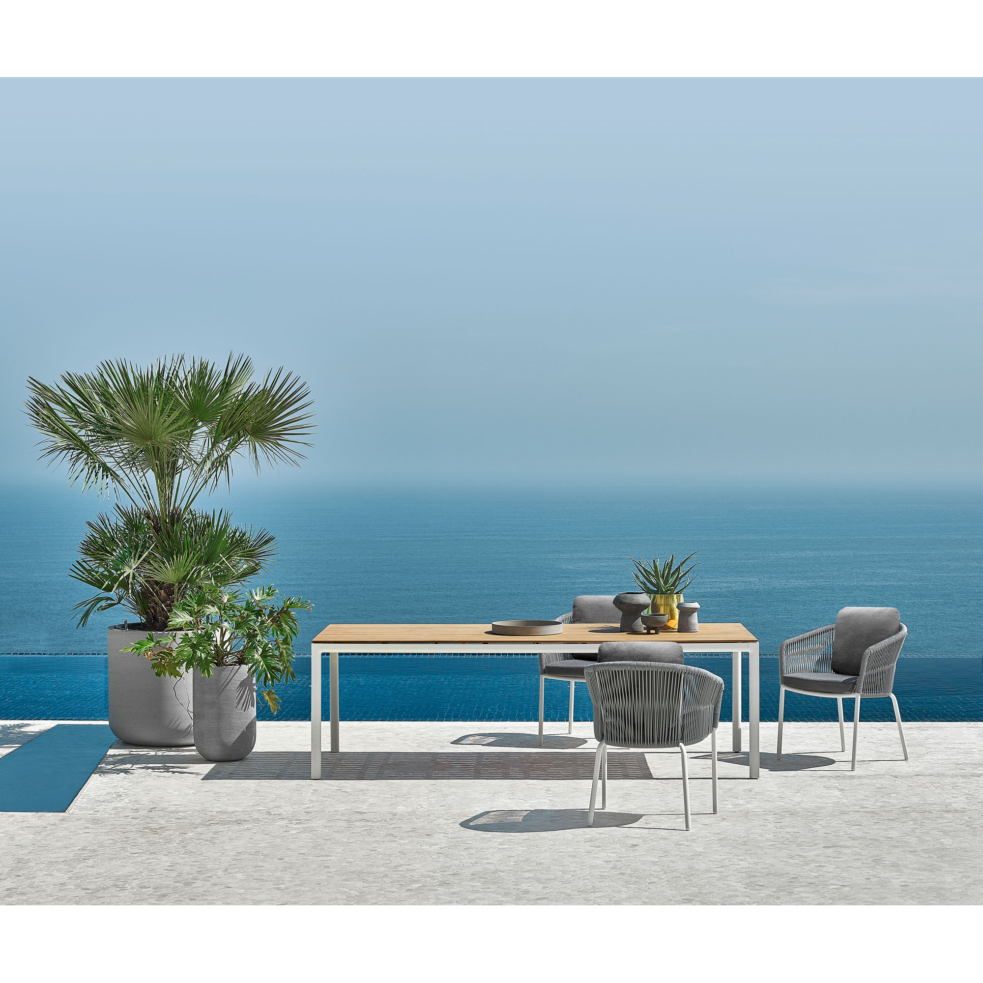 Dining Sessel Alu String-Flex white-grey / Bombay anthracite inkl. Rückenkissen