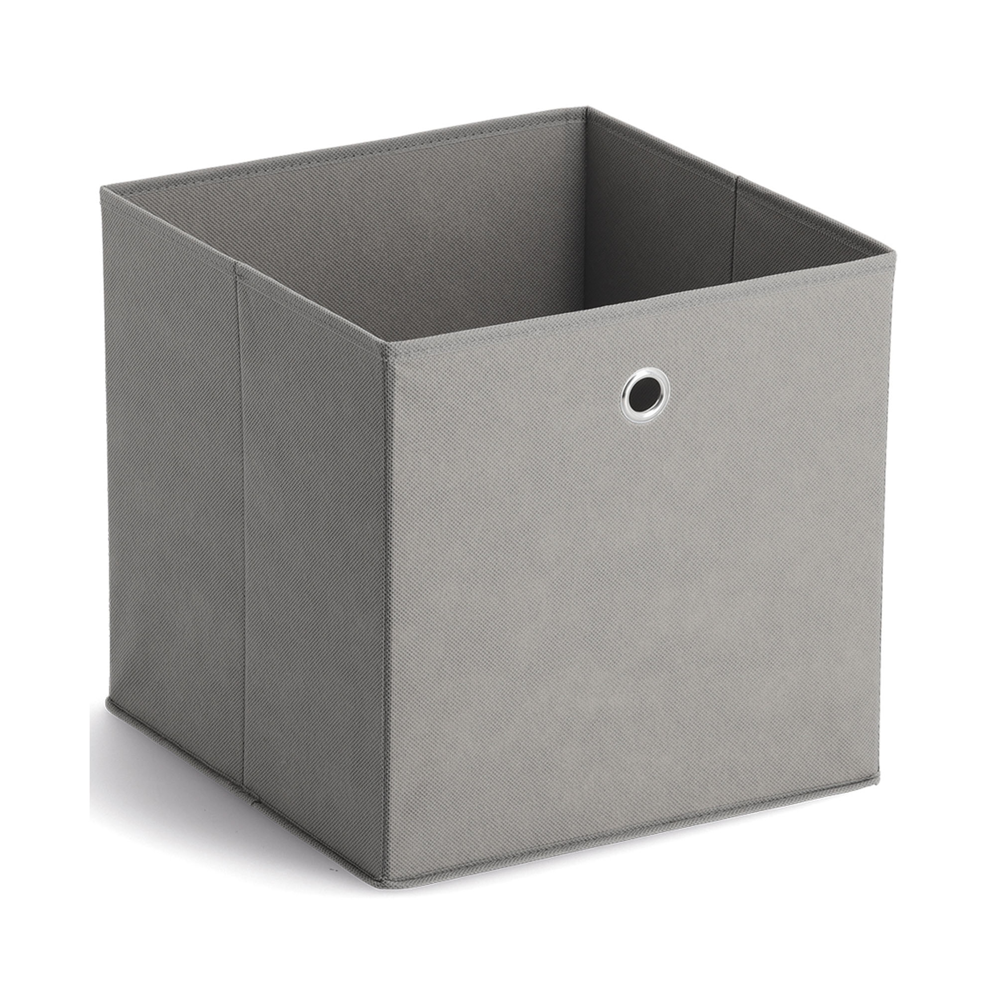 Graue Vlies-Aufbewahrungsbox mit verchromten Metallakzenten
