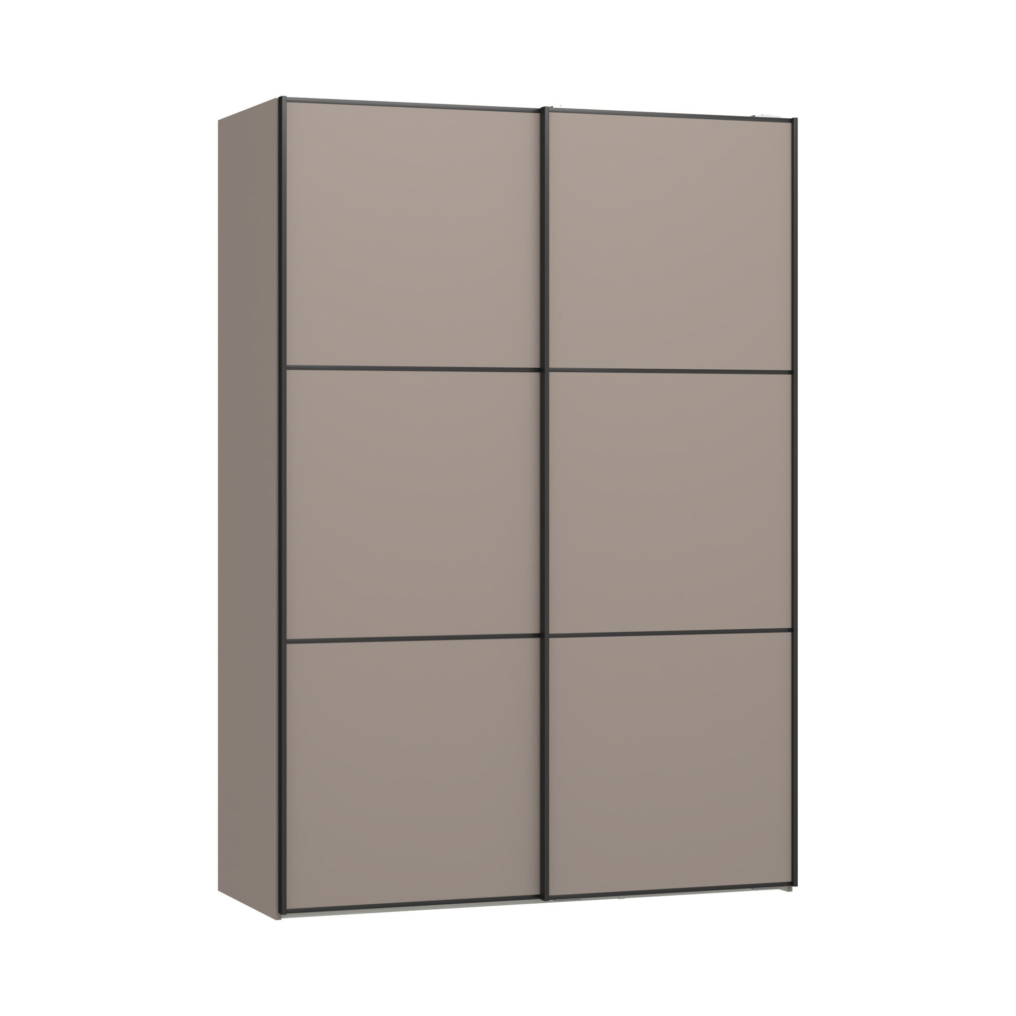 Schwebetürenschrank mit zwei geschlossenen Schiebetüren und horizontaler Gliederung