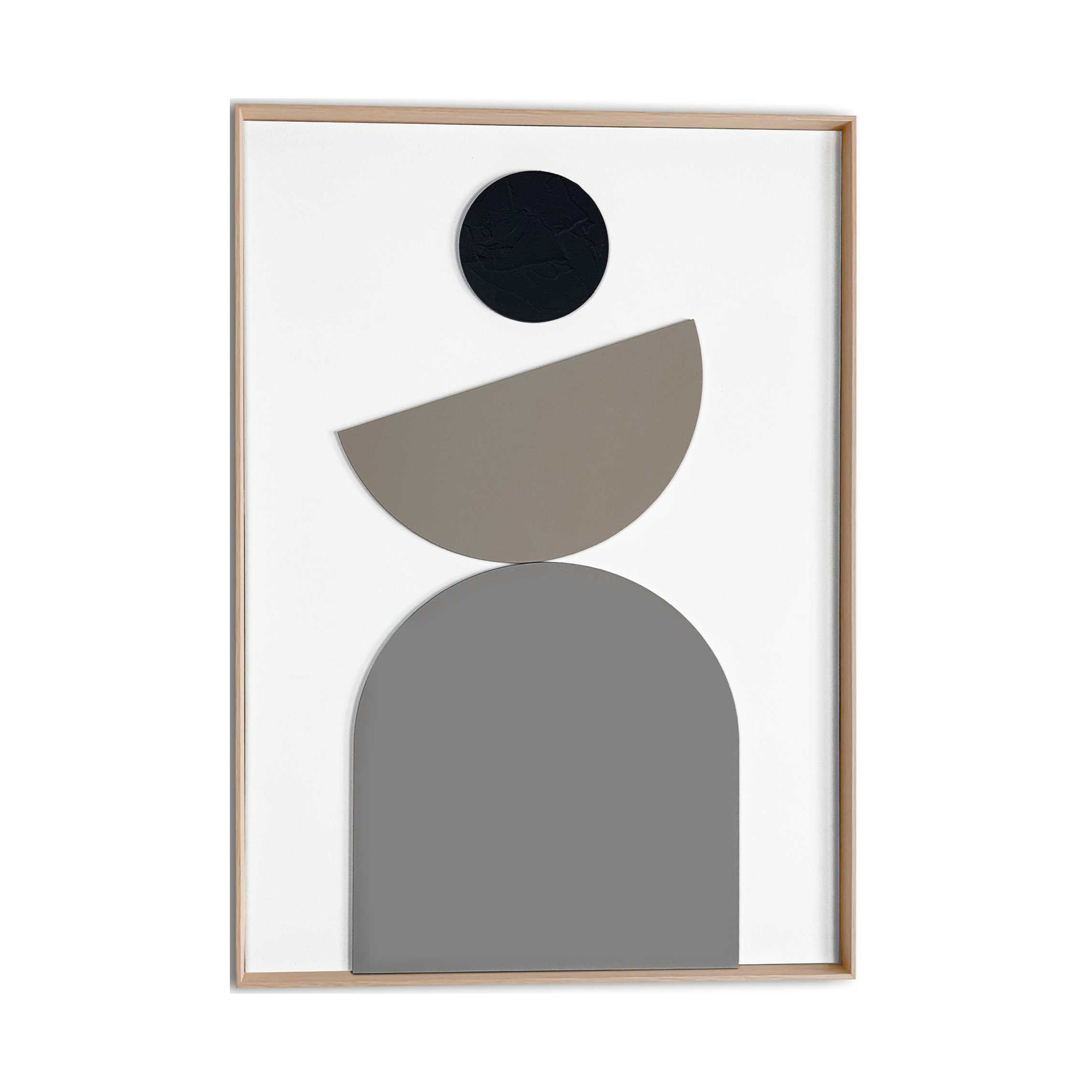 Frontansicht des Wandbilds „Abstract Balance“ in Beige, Größe 50 × 70 cm; das vollständige Motiv ist zu sehen.