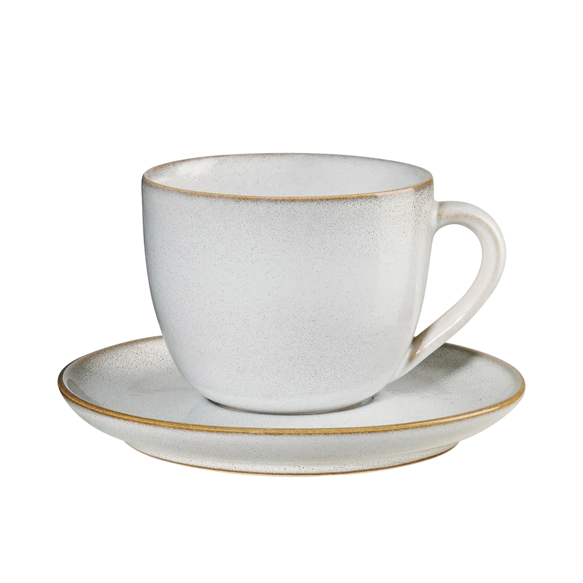 Cappuccinotasse mit Unterer der Serie Saisons, Farbe Nude, freigestellt auf hellem Hintergrund.
