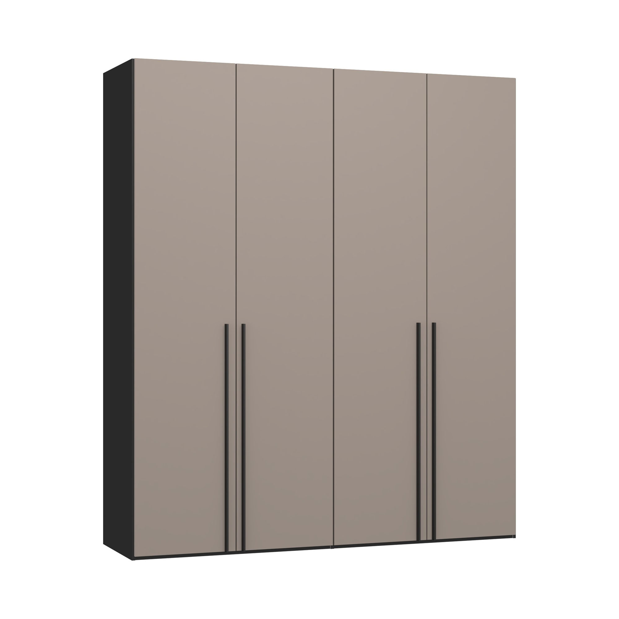 Viertüriger Kleiderschrank mit glatten Fronten und langen Griffleisten in Frontalansicht