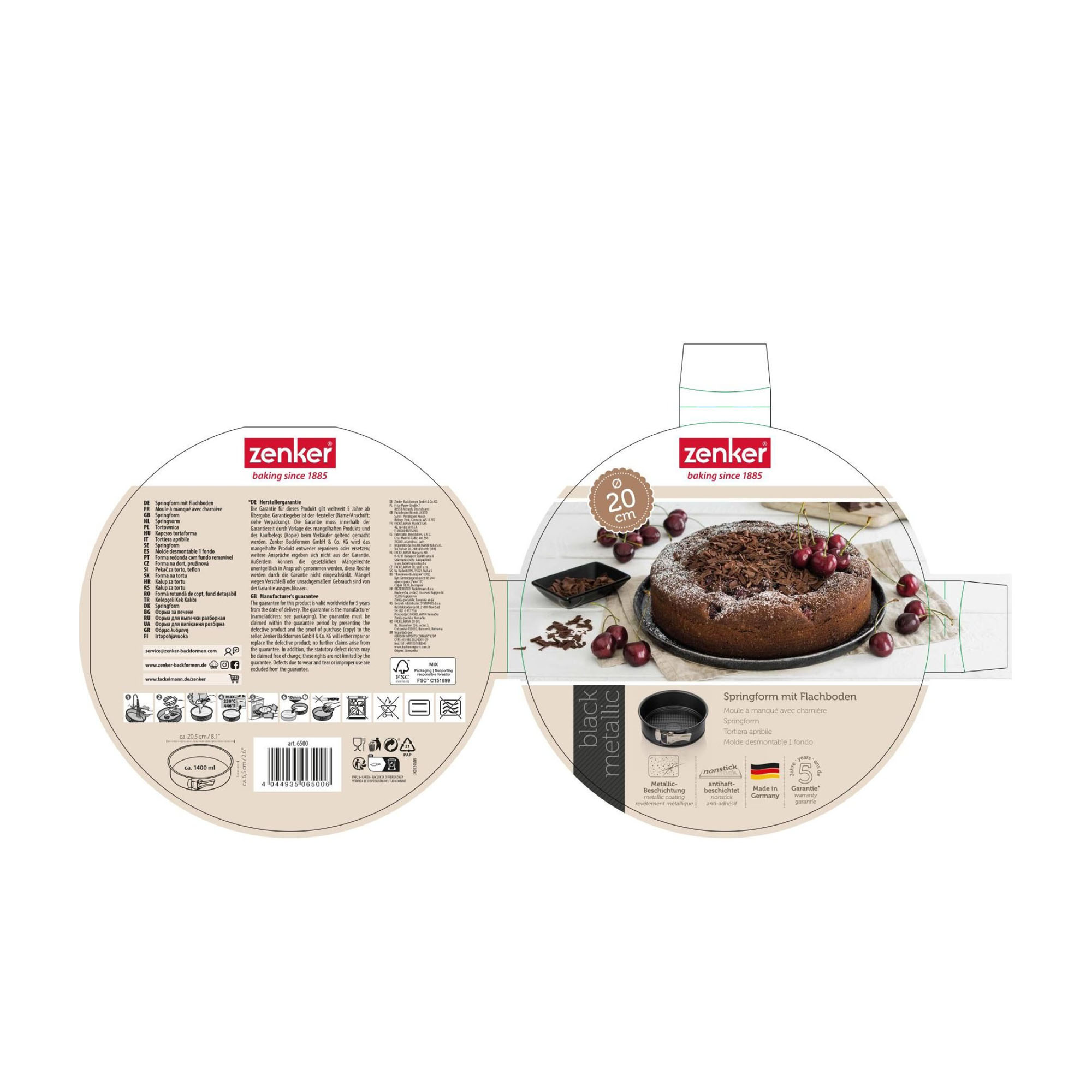 Stanzlayout der Verpackung für Springform 20 cm mit Produktabbildung
