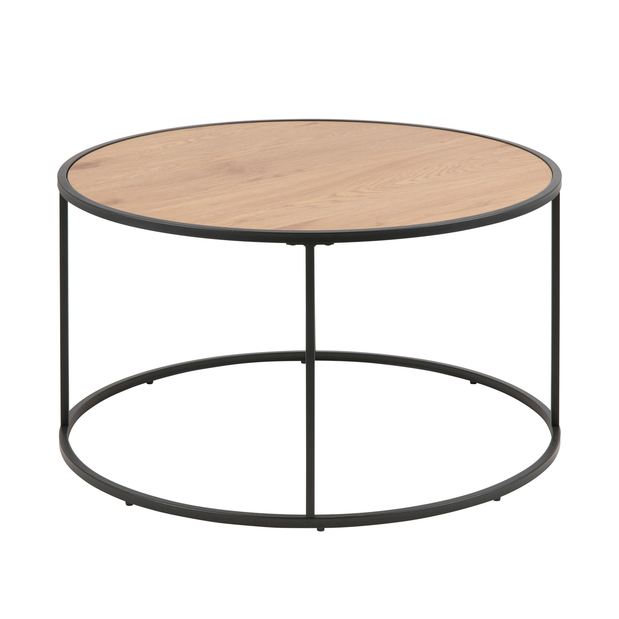 Runder Couchtisch mit Tischplatte in matt Wildeiche und Gestell in matt Schwarz