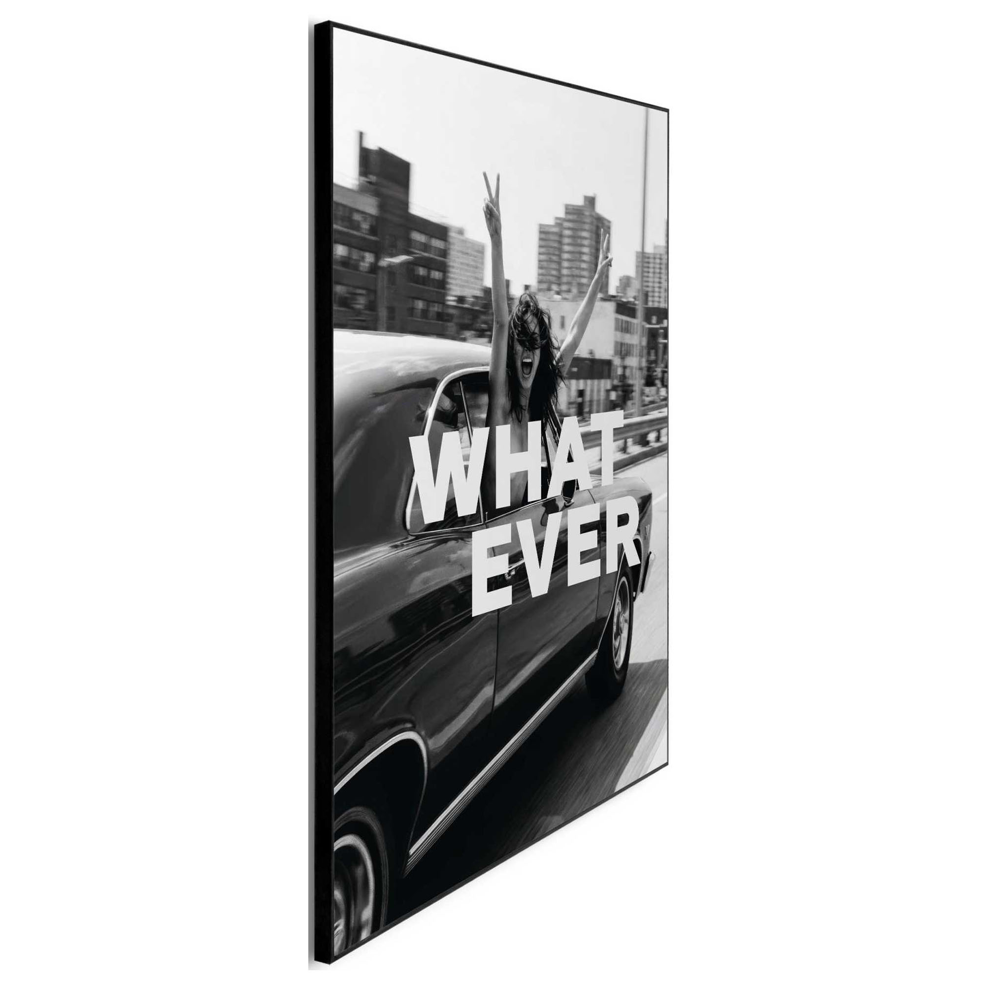 Seitliche Schrägansicht des Wandbilds „What Ever“, 50 × 70 cm; Profil, Kante und Tiefe des Bildes sind erkennbar.
