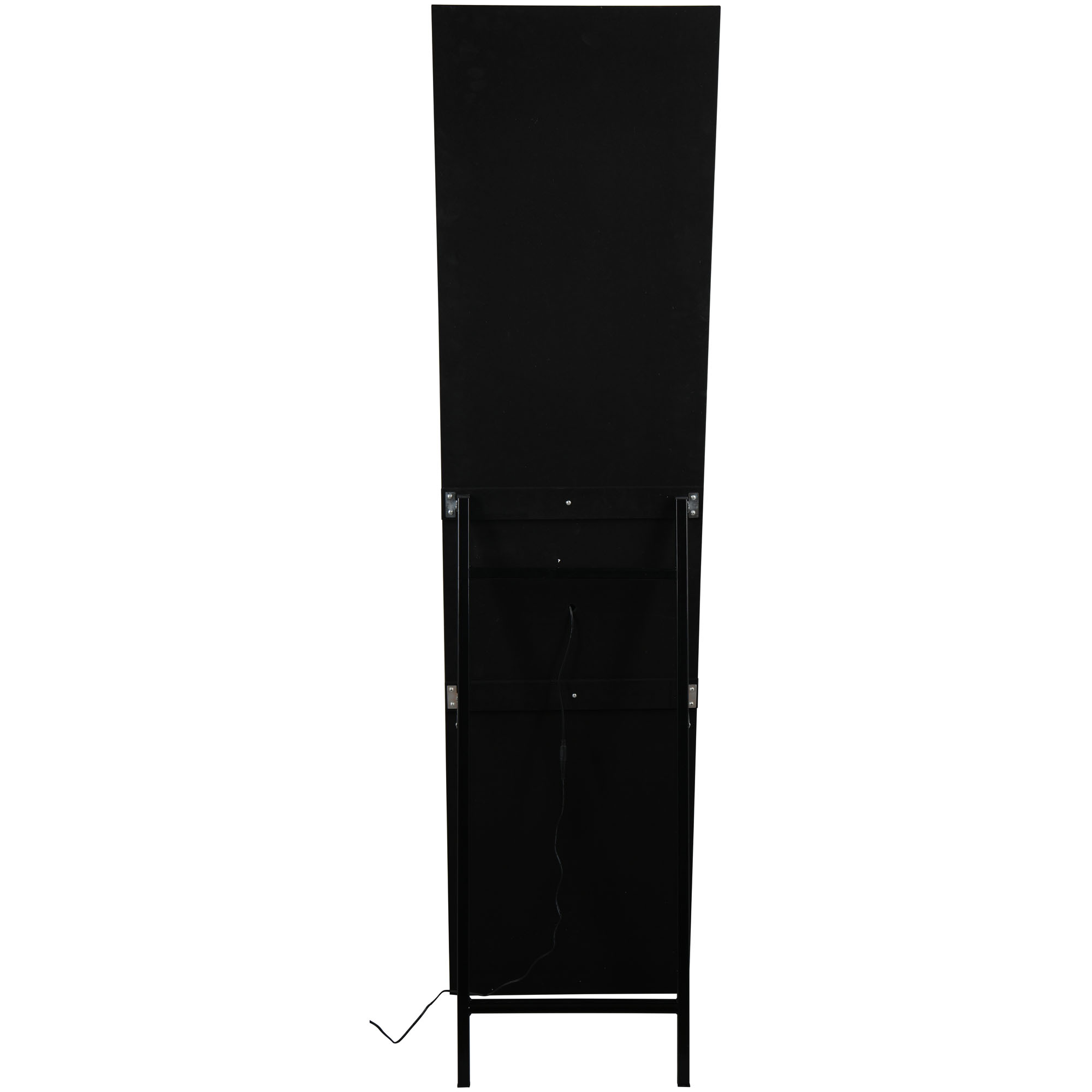 LED-Standspiegel Hermine mit Glitzereffekt, von der Rückseite mit dunkler Trägerfläche; Maße ca. 40 x 160 x 4,5 cm.