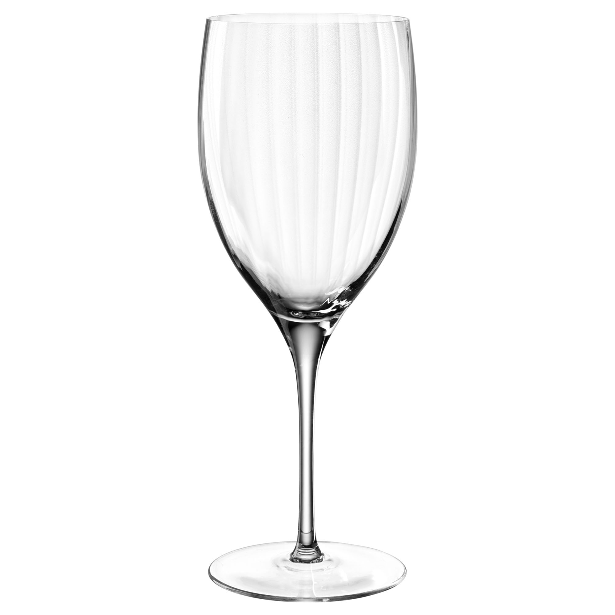Weißweinglas aus klarem Glas mit dezenter Linienstruktur und schlankem Stiel