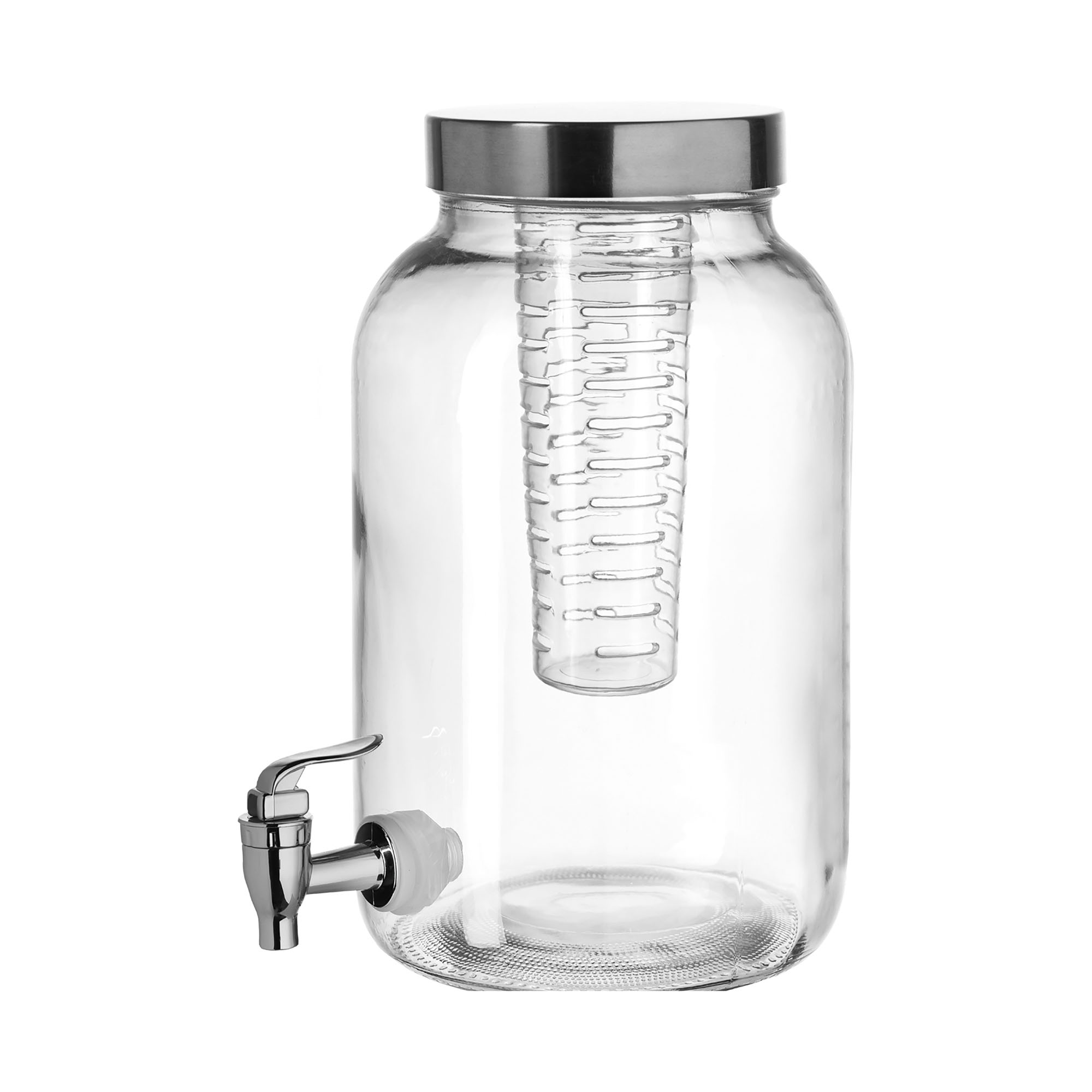 Transparenter Getränkespender aus Glas mit Deckel und integriertem Zapfhahn