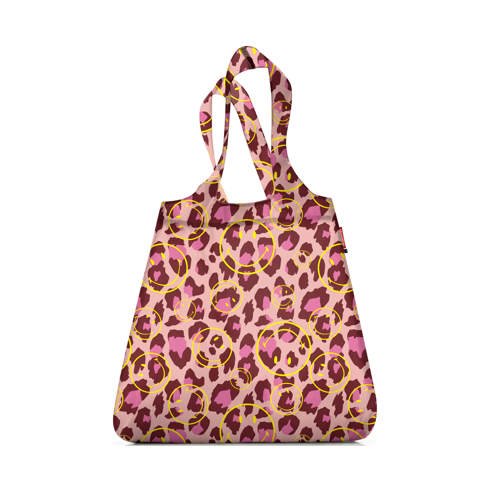 Faltbare Reisenthel Einkaufstasche mit rosa Leo-Muster und Smiley-Design