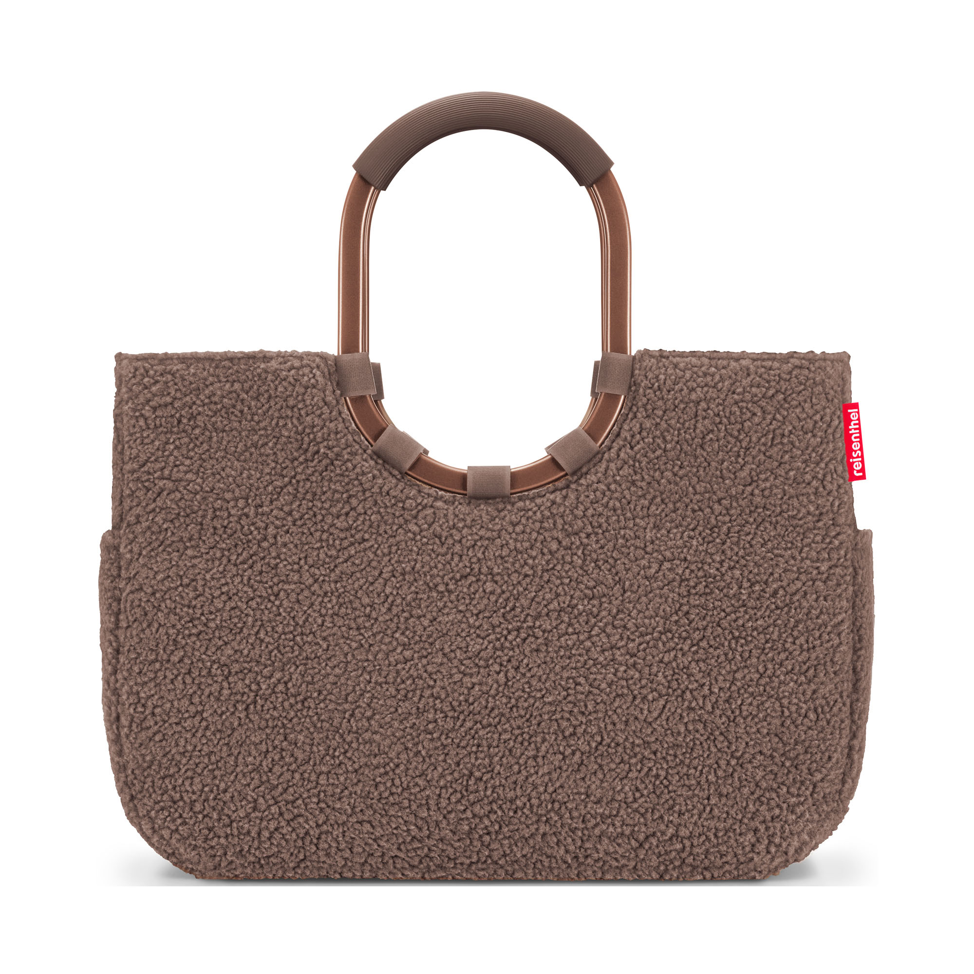 Shopper mit Ringgriffen von Reisenthel, Modell Loopshopper L, in Schokoladenbraun aus Teddyfleece, von hinten mit ovalen Ringgriffen