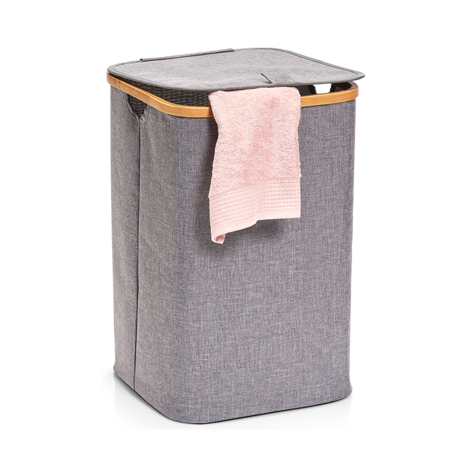 Zusätzliche Ansicht: Zeller Wäschesammler; Farbe grau; Material Polyester/Bambus; Maße ca. 33 × 33 × 50 cm.