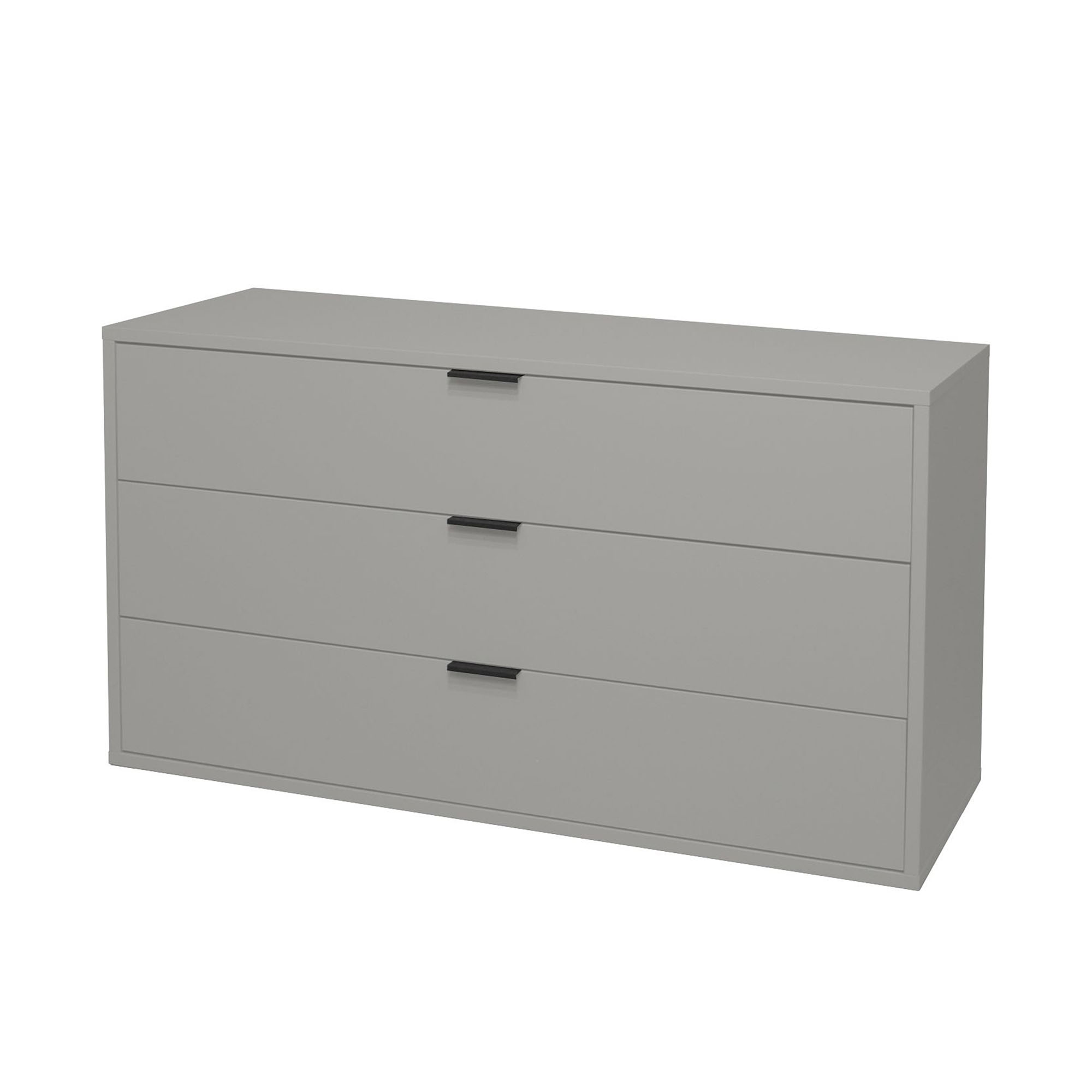 Geschlossene Kommode in Grau mit drei Schubladen, modernes Design mit schlichten Griffen