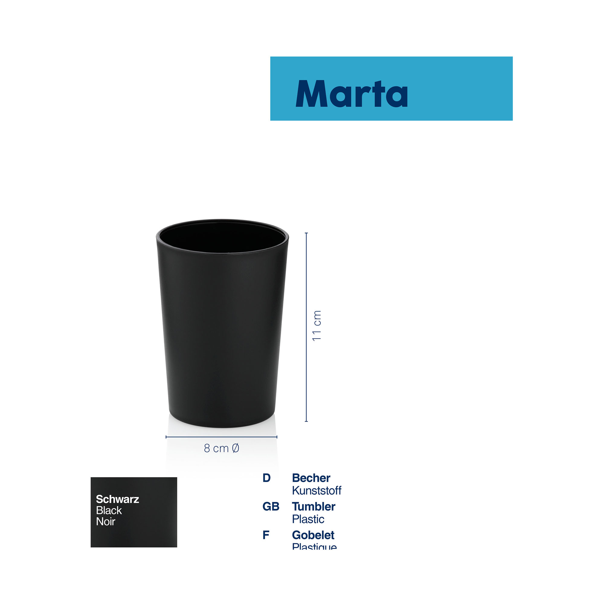 Becher Kela Marta Kunststoff schwarz 11,0cm 8,0cmØ