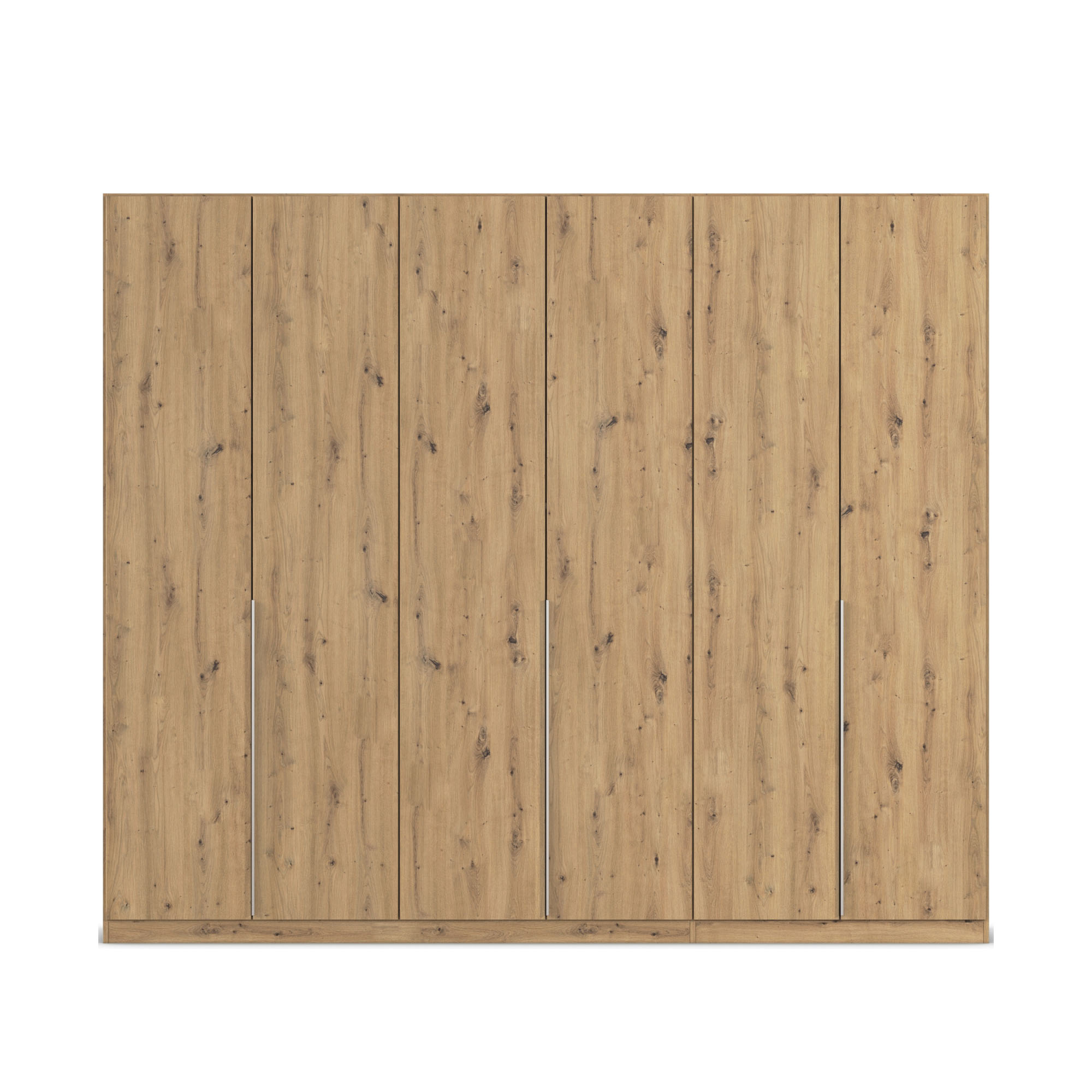 Breiter Kleiderschrank in Eiche Artisan mit sechs Türen und glatter Front im minimalistischen Design