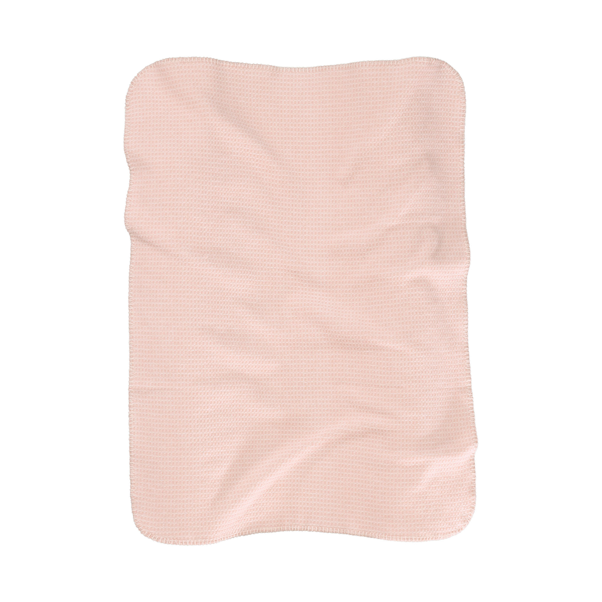 Einfarbig rosafarbene Babydecke Cotton rose mit abgerundeten Ecken auf weißem Hintergrund.