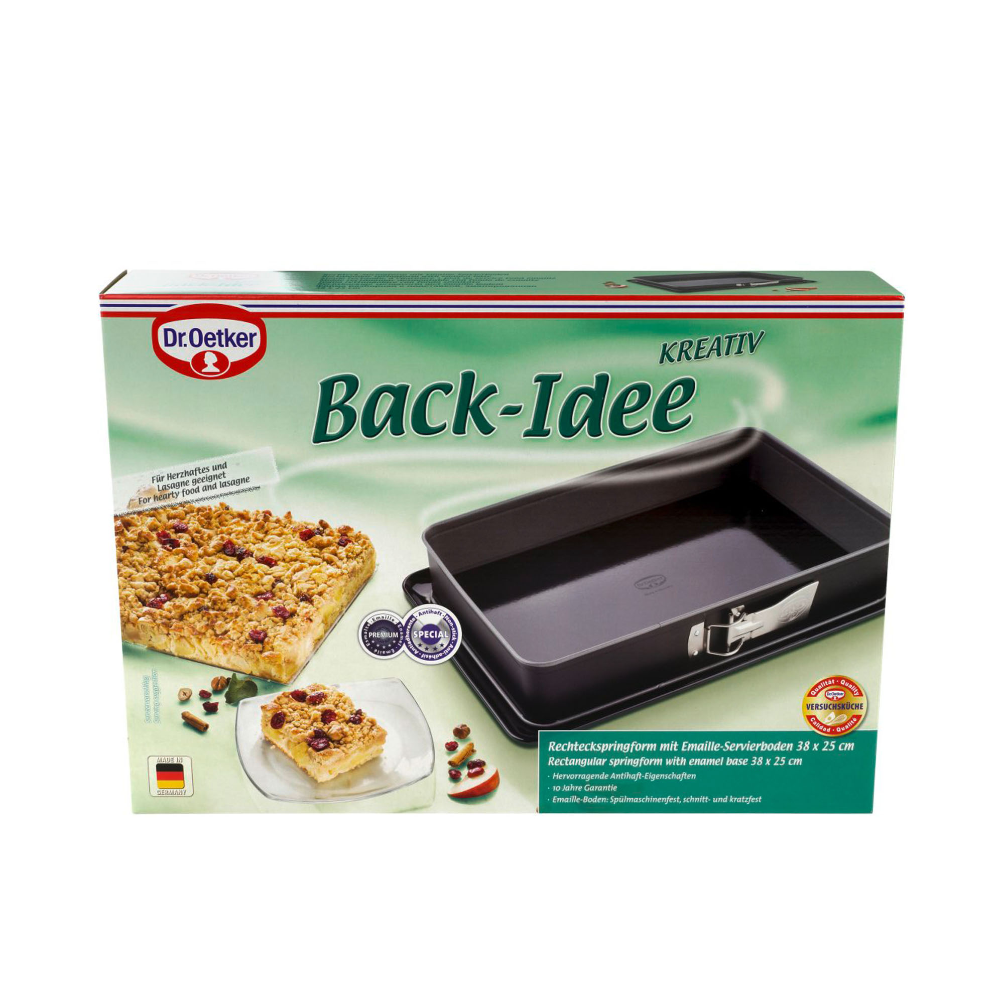 Verpackung der rechteckigen Springform 38x25 cm von Dr Oetker Back Idee