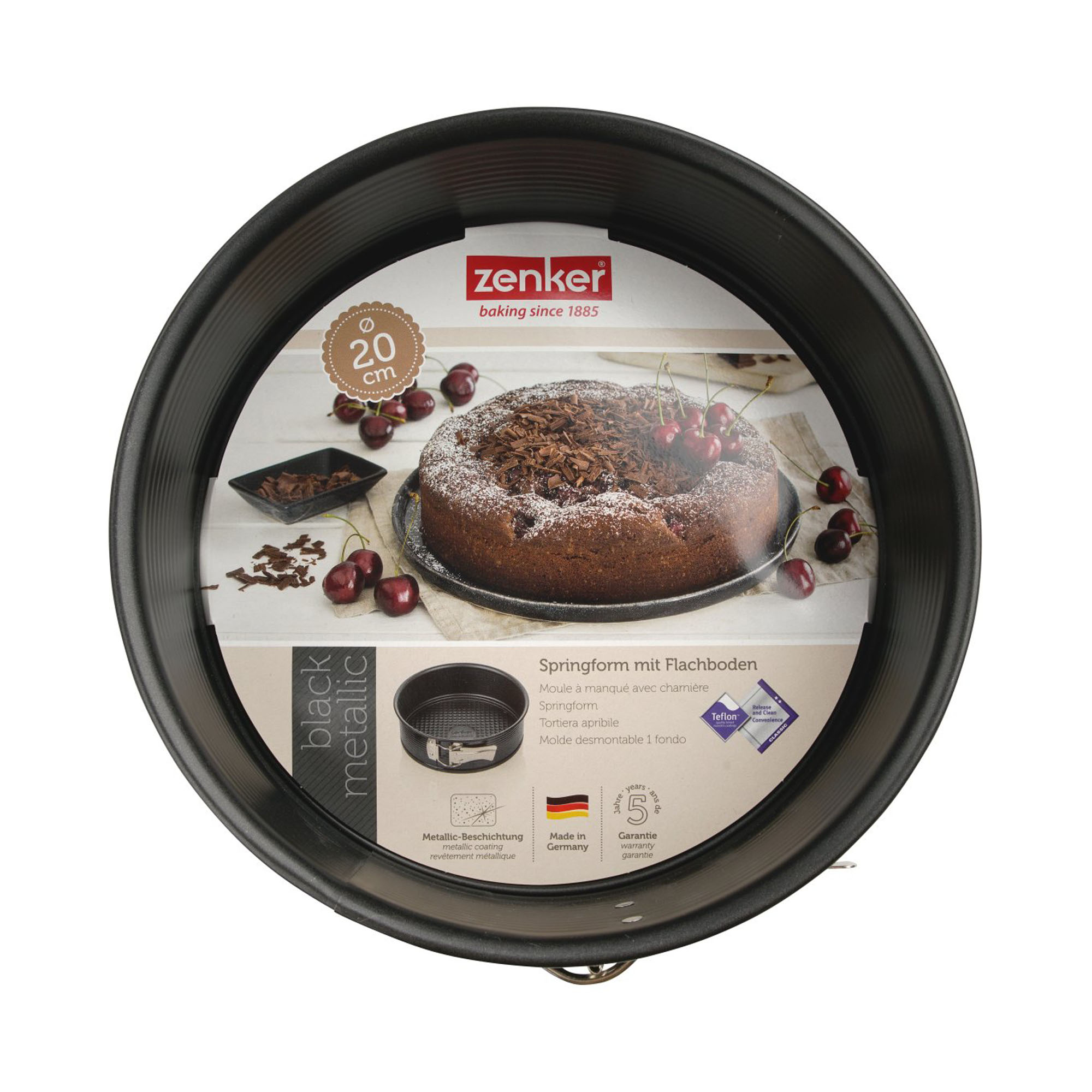 Verpackung der 20 cm Springform mit Kuchenabbildung und Produktinfos