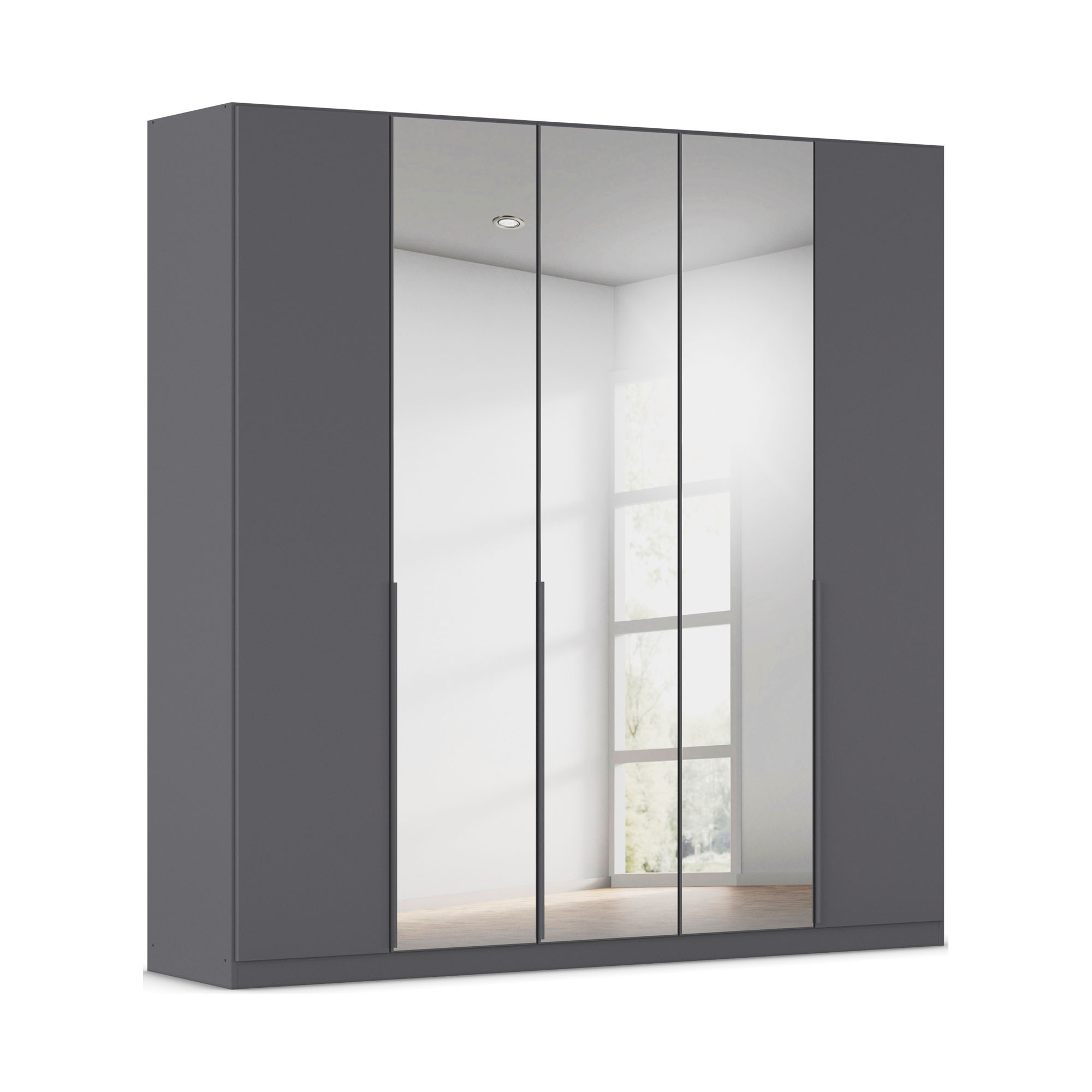 Drehtürenschrank 4-türig 2 Spiegeltüren Spiegel/Glas teilaufgelegt grau metallic