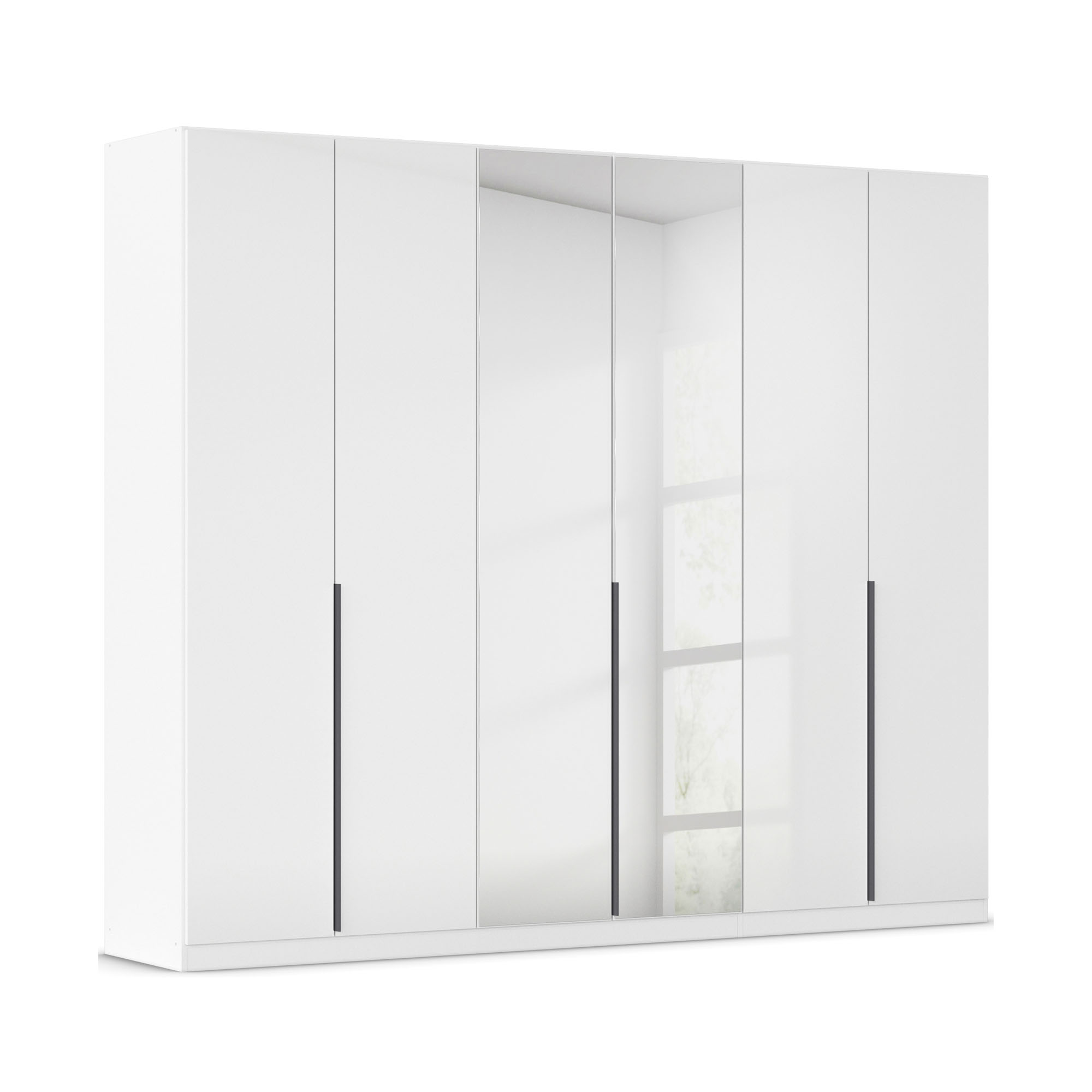 Drehtürenschrank 6-türig 2 Spiegeltüren Hochglanz weiß