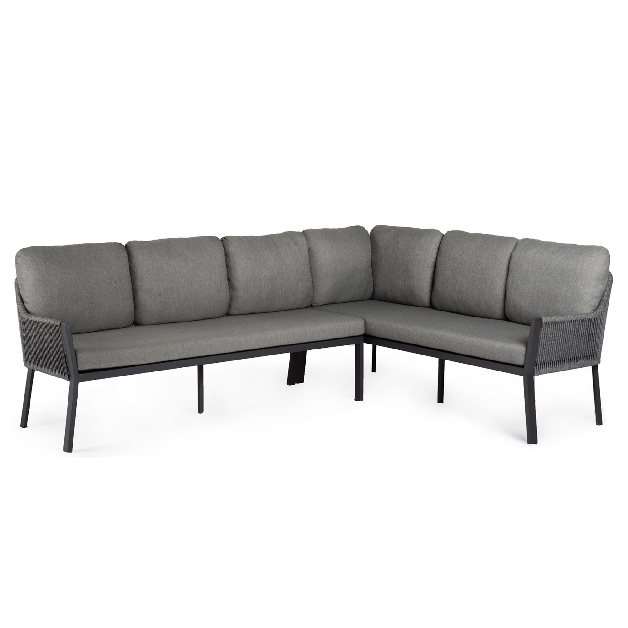 Dining Lounge Chair mit Aluminiumgestell in Charcoal-Farbe und Sitz-/Rückenbezug in Charcoal, Frontansicht