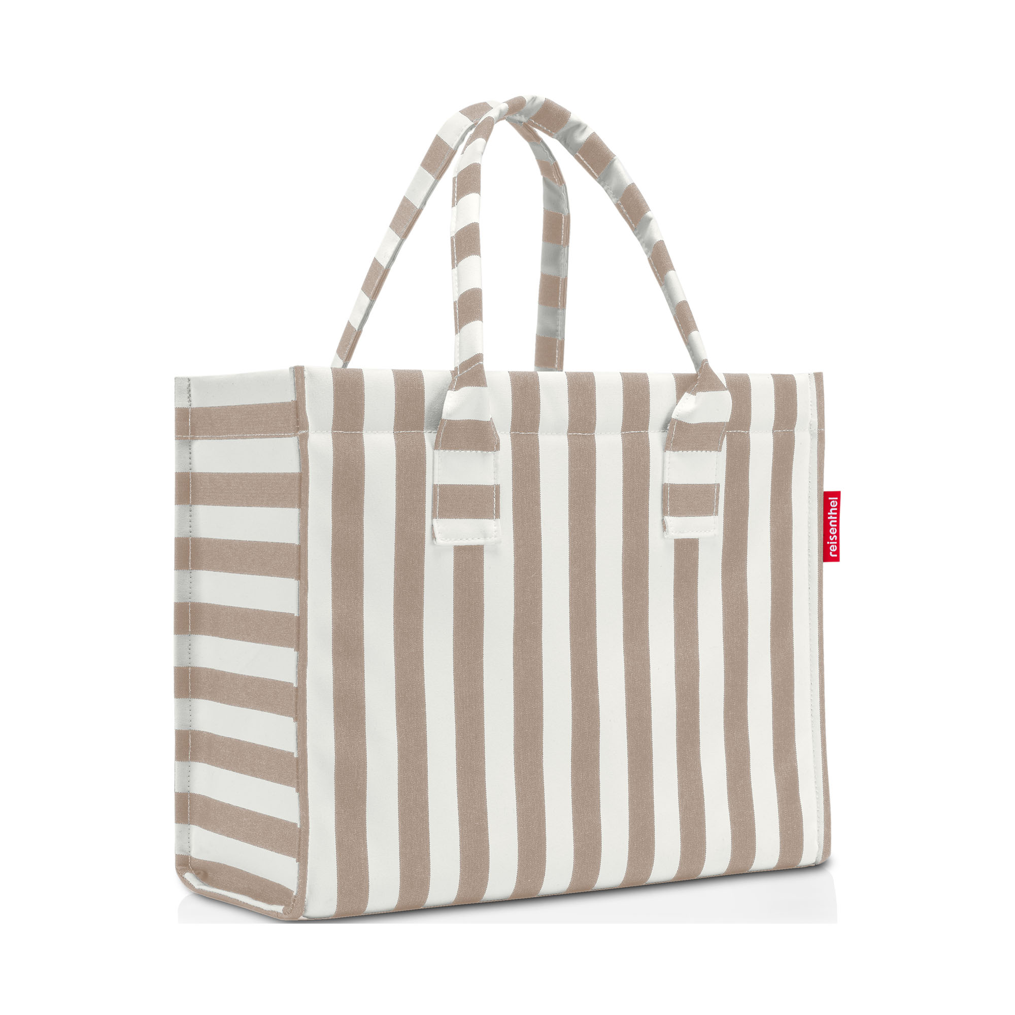 Beige-weiß gestreifter Reisenthel Shopper mit langen Henkeln und rechteckiger Form auf hellem Hintergrund