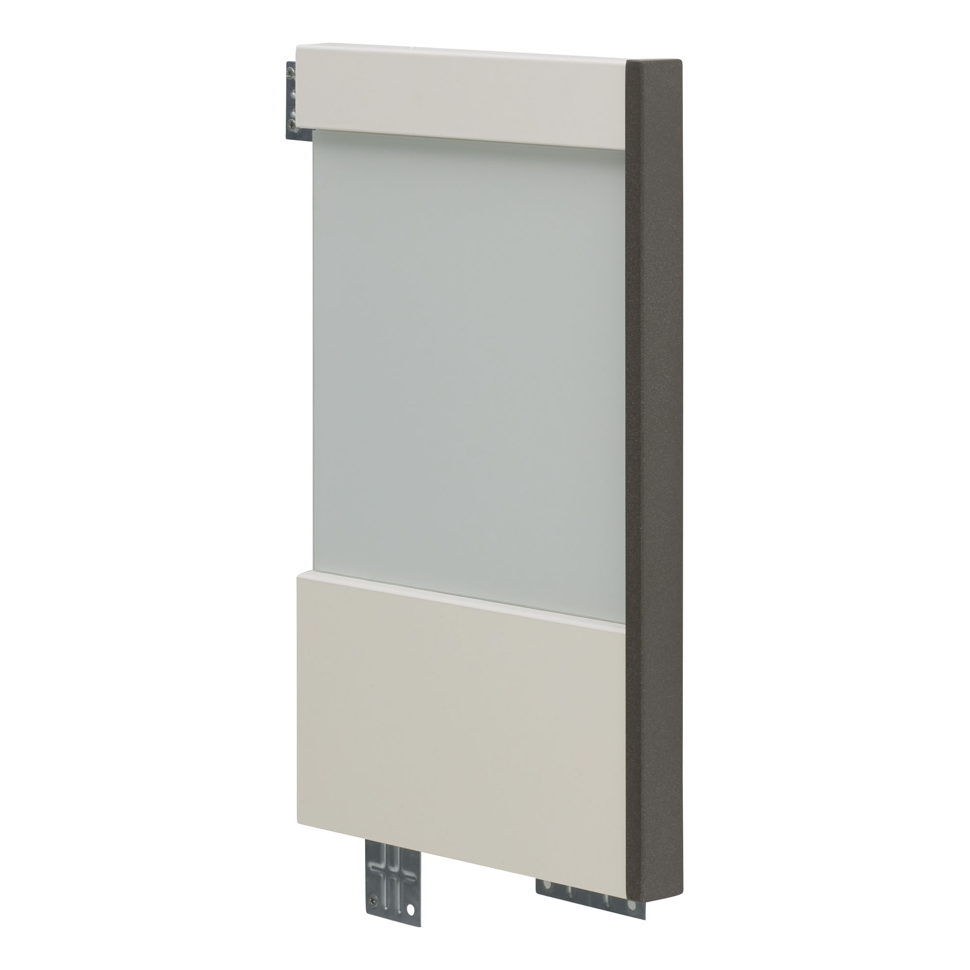 Seitliche Ansicht eines Bettkopfteils mit glatter Oberfläche und Montageplatten