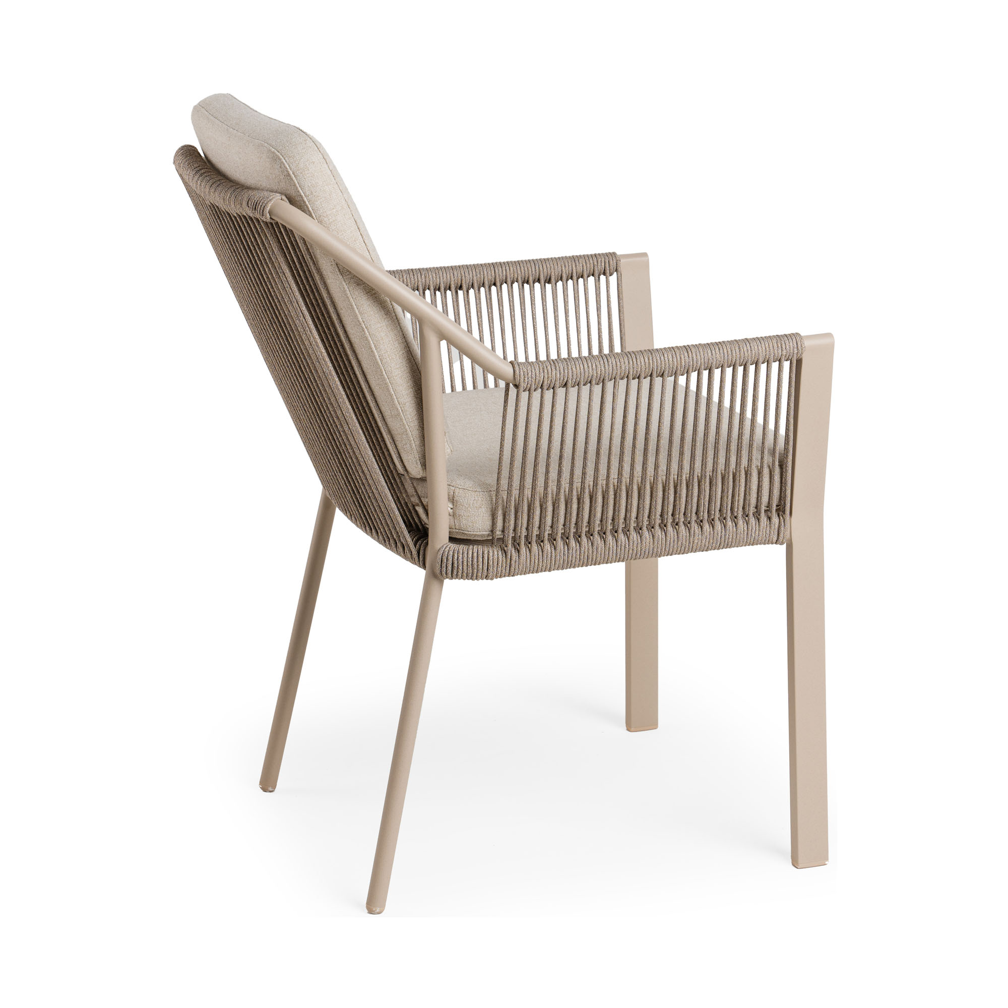 Dining Chair mit Gestell in Champagnerfarbe und hell gepolstertem Sitz- und Rückenbereich, Seitenansicht