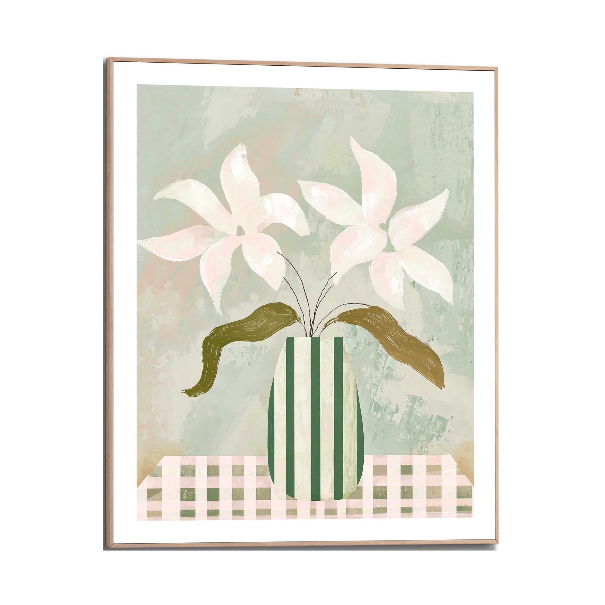 Frontansicht des Wandbilds „Table Flowers“ in Grün, Größe 40 × 50 cm; das vollständige Motiv ist zu sehen.