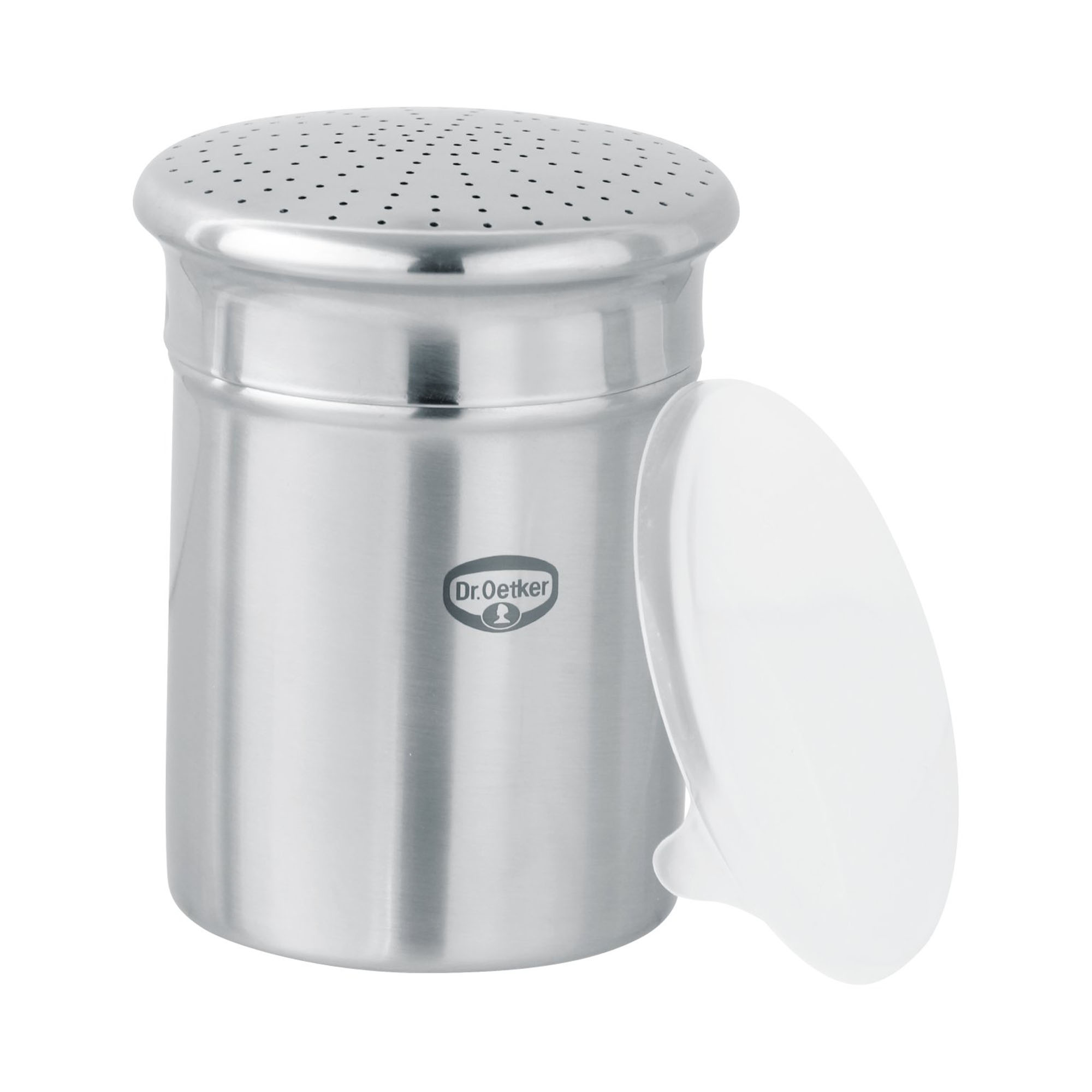 Edelstahl Puderzuckerstreuer mit abgenommenem Deckel