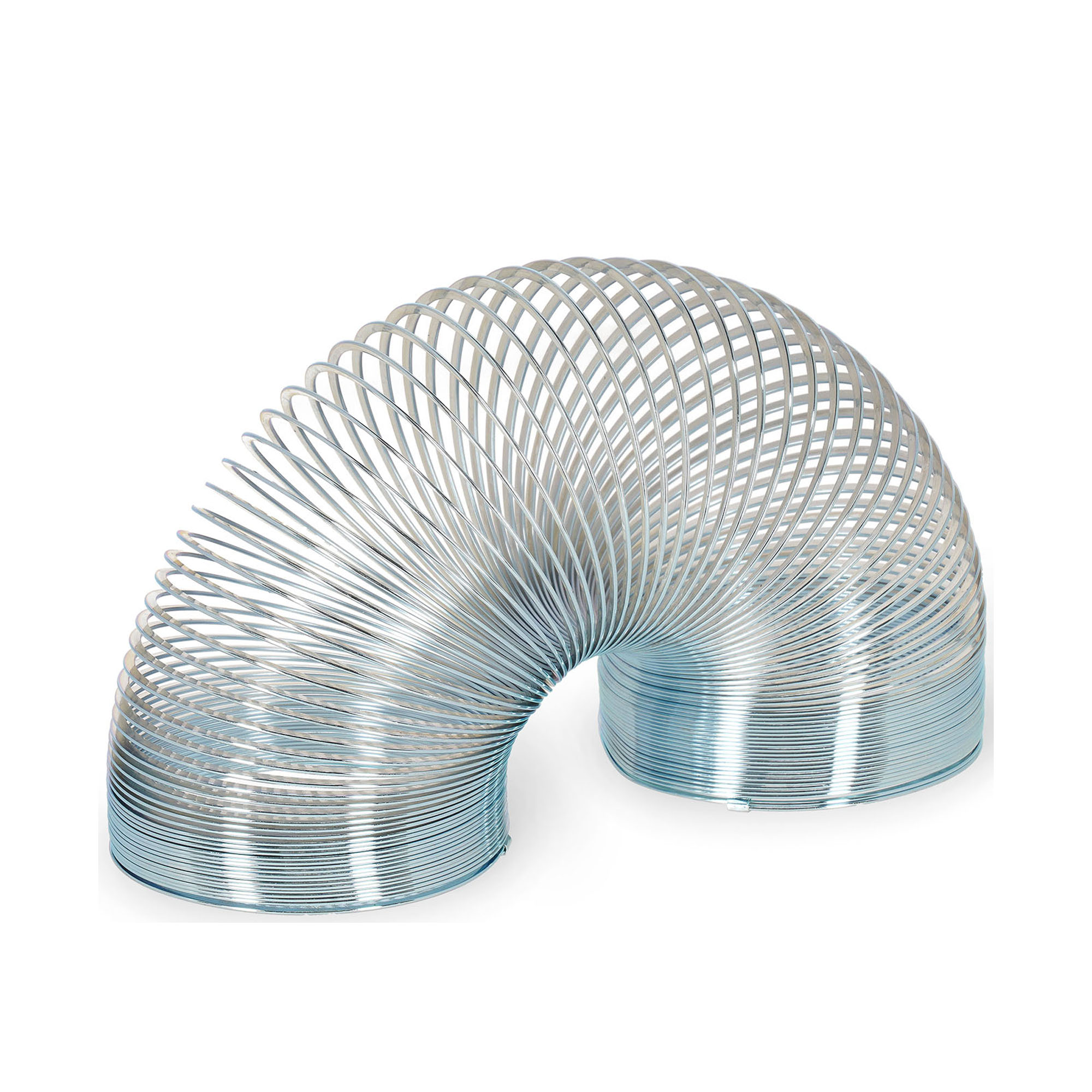 Silberfarbene Metallspirale, als seitlich gekrümmte Spirale in Schrägansicht gezeigt.