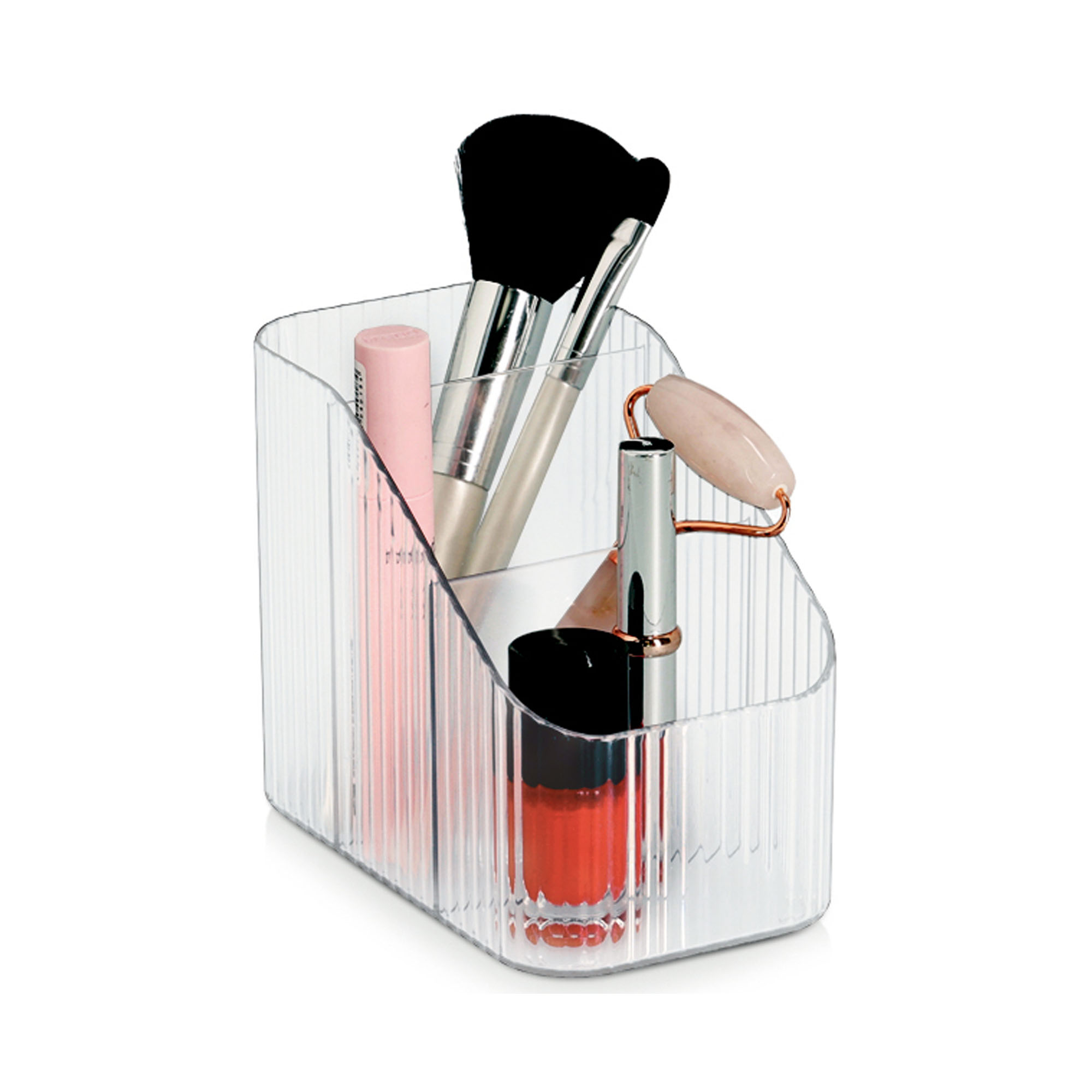 Zusätzliche Ansicht: Zeller Utensilien-Organizer; Farbe transparent; Material Kunststoff; Ausführung: 3 Fächer; Maße ca. 8,9 × 14,9 × 12 cm.