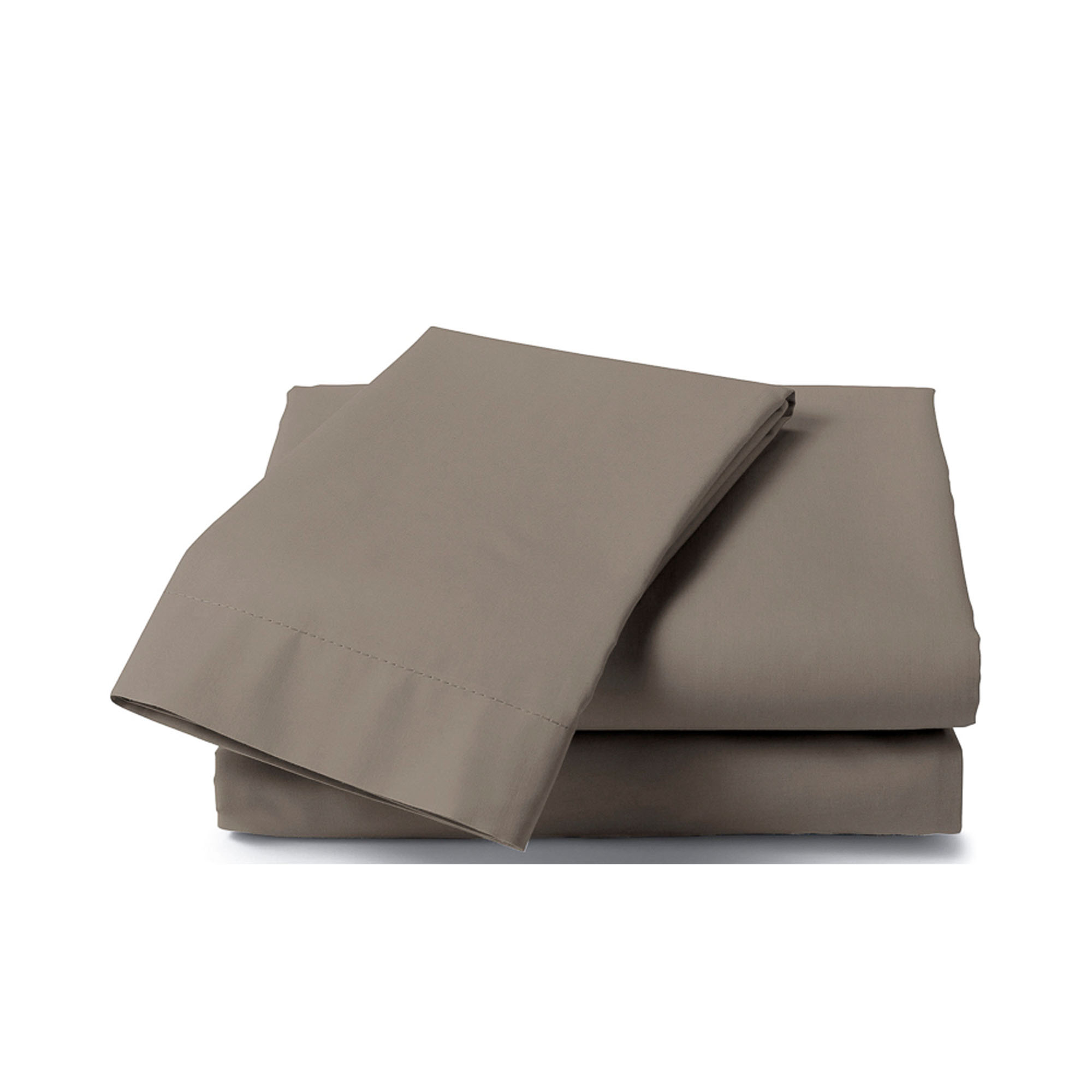 Laken Elementi Sheet in Taupe Grey, 160 x 290 cm: gefaltetes einfarbiges Laken auf weißem Hintergrund.