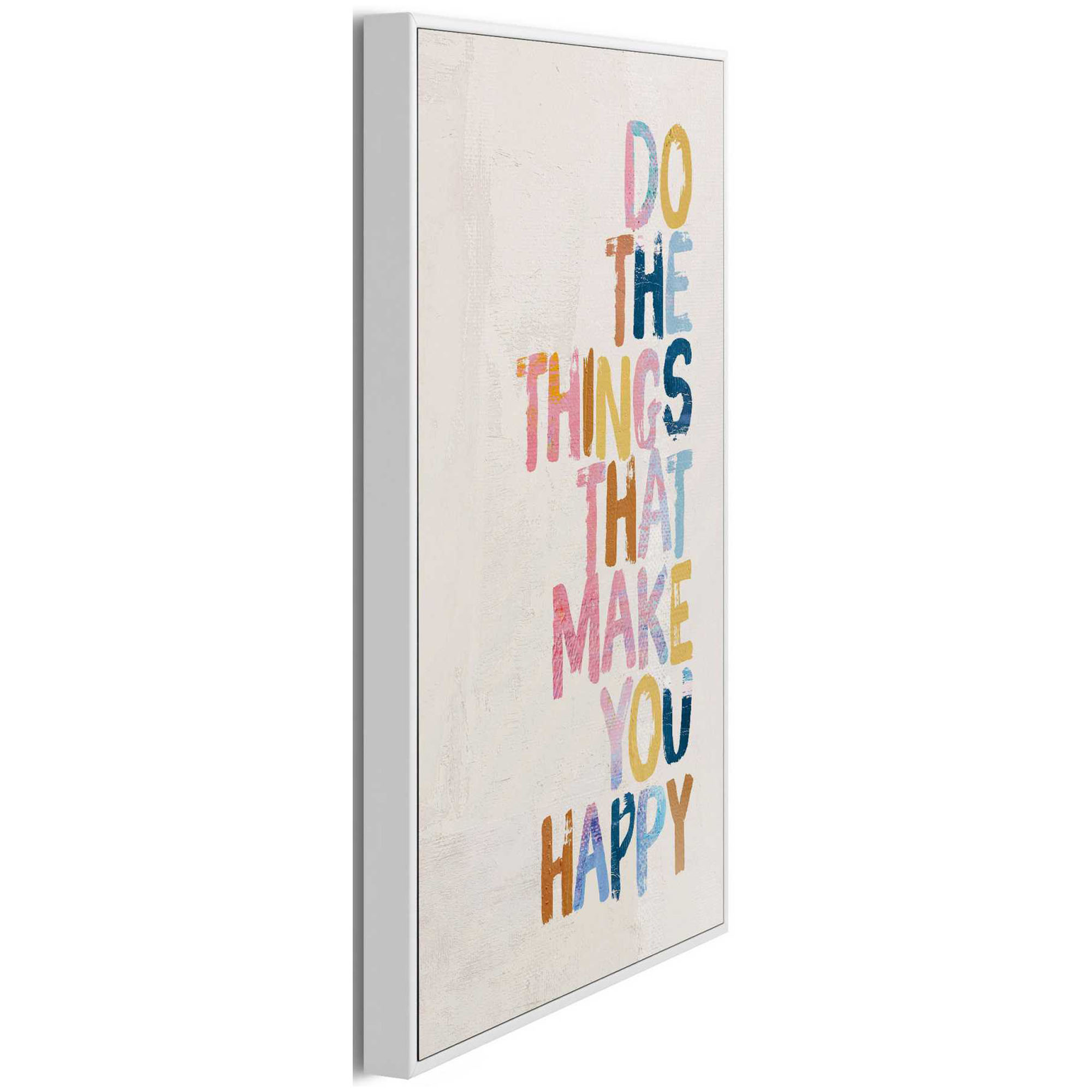 Seitliche Schrägansicht des Wandbilds „Happy Things“, 20 × 30 cm; Profil, Kante und Tiefe des Bildes sind erkennbar.