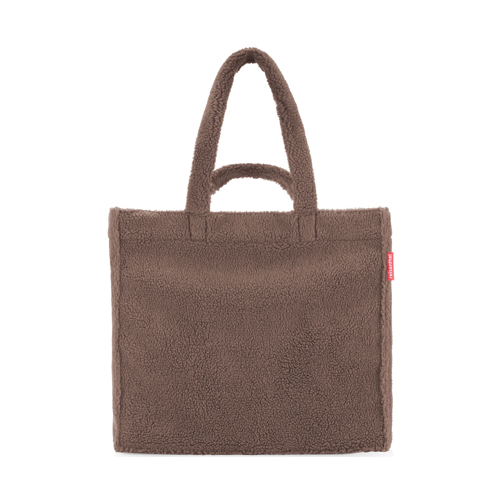 Shopper von Reisenthel, Modell Softshopper, in Schokoladenbraun aus Teddyfleece, von hinten mit langen und kurzen Tragegriffen