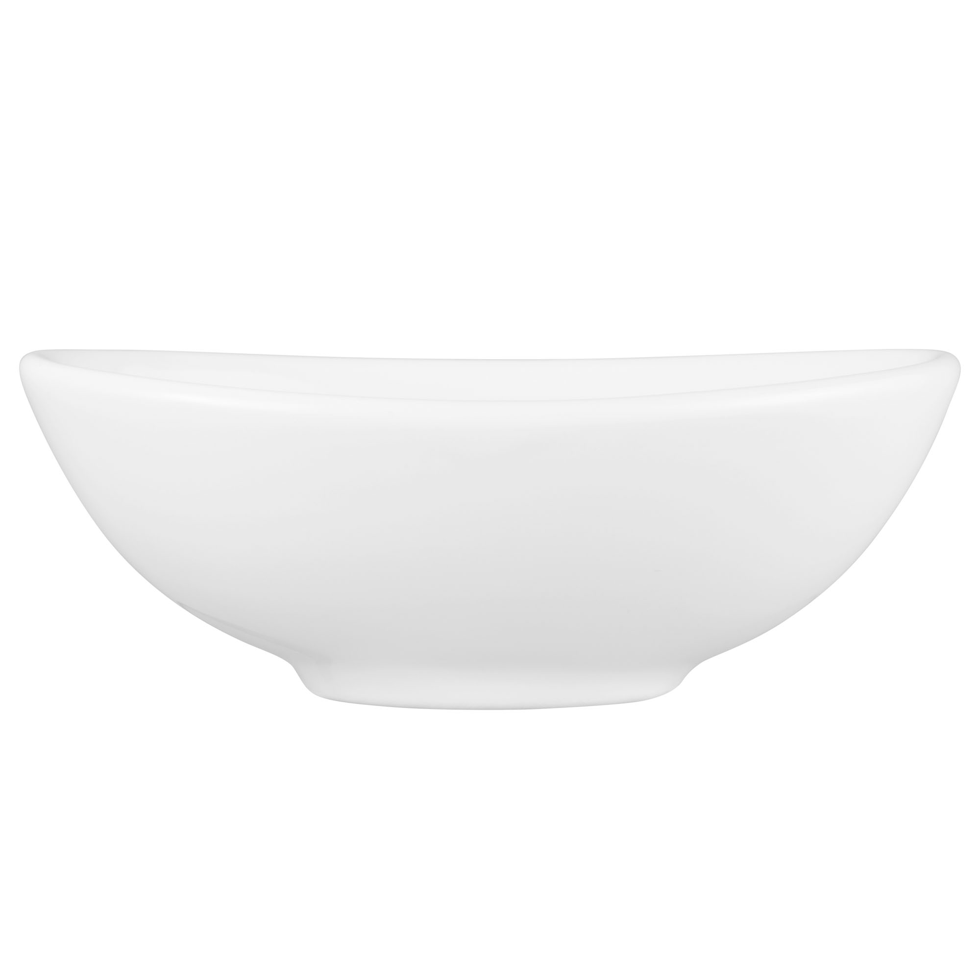 Schale in Weiß; Seitenansicht. Sichtbare Gestaltung: oval, kompakt und weich gerundet.