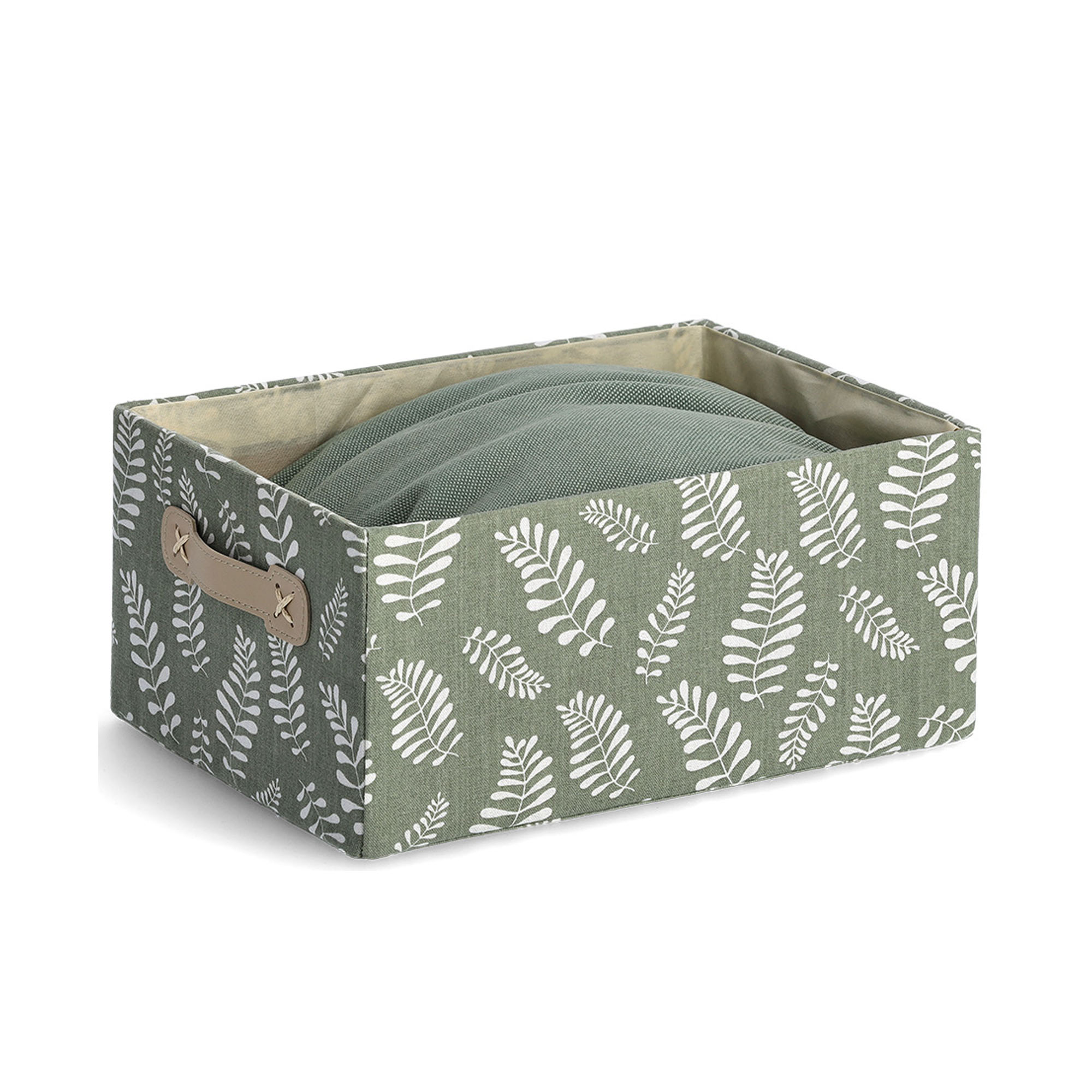 Weitere Produktansicht: Zeller Aufbewahrungsbox "Leaves"; Farbe grün; Material Baumwolle/Polyester; Maße ca. 36 × 26 × 16,5 cm.