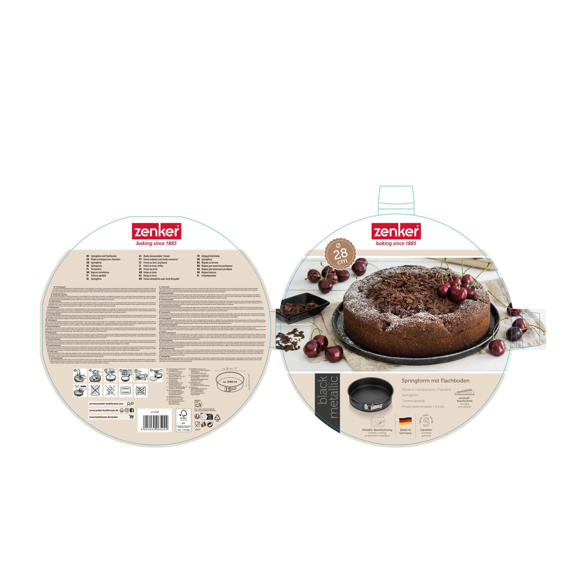 Stanzlayout der Verpackung für Springform 28 cm mit Layoutdarstellung