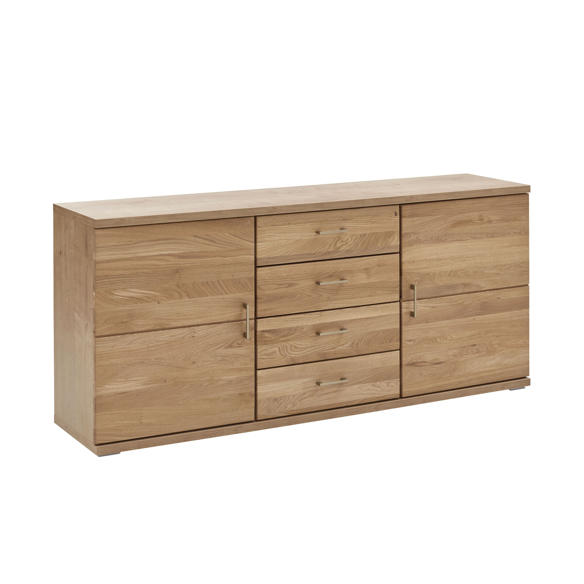 Breites Sideboard in Alteiche mit vier Türen und vier mittig angeordneten Schubladen