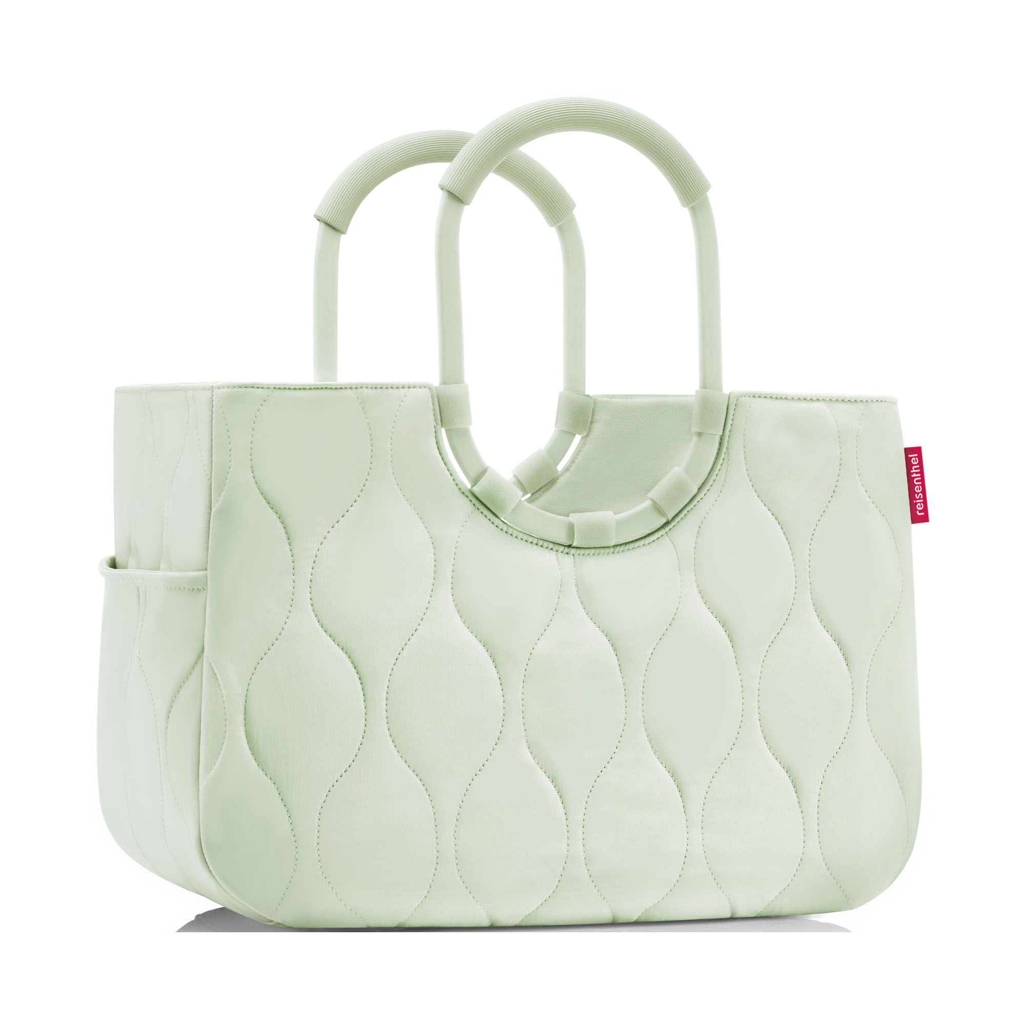Shopper mit Ringgriffen von Reisenthel, Modell Loopshopper L, in Hellgrün mit Steppstruktur, frontal mit zwei ovalen Ringgriffen