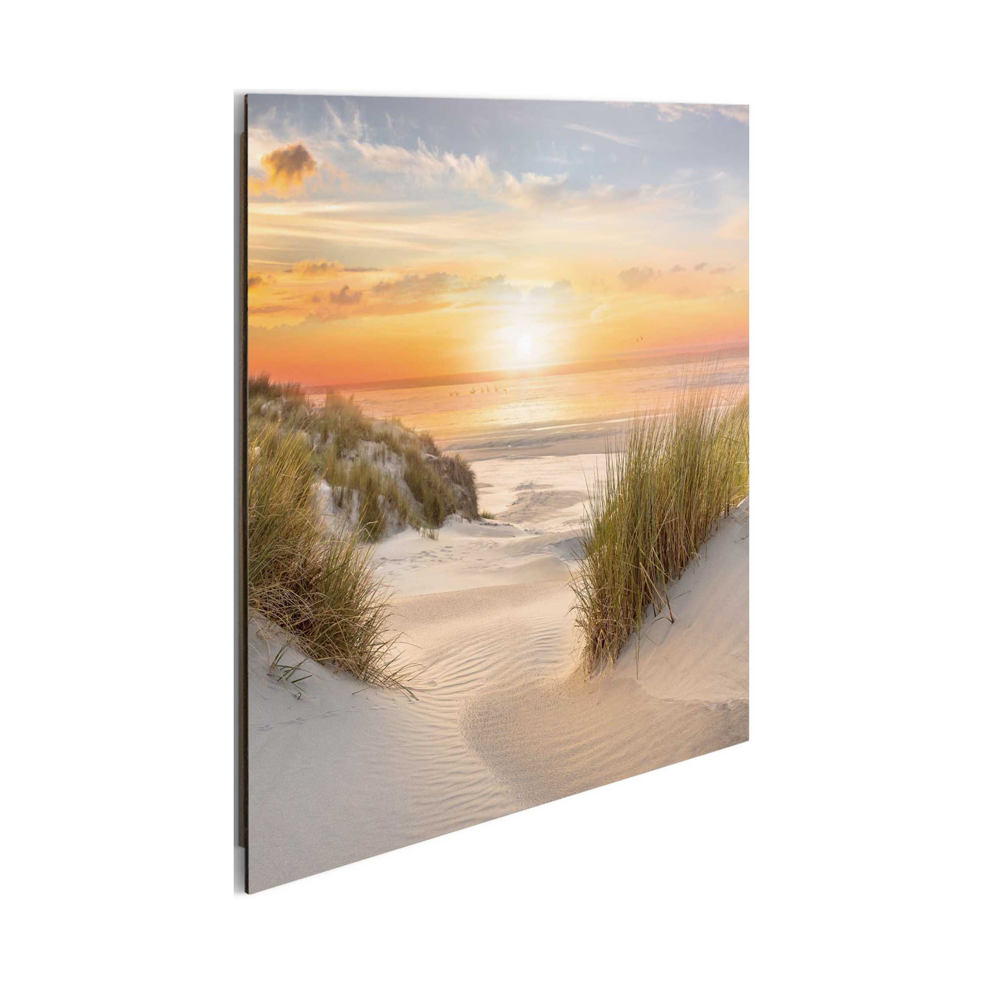 Seitliche Schrägansicht des Wandbilds „Beautiful Dunes“, 40 × 50 cm; Profil, Kante und Tiefe des Bildes sind erkennbar.