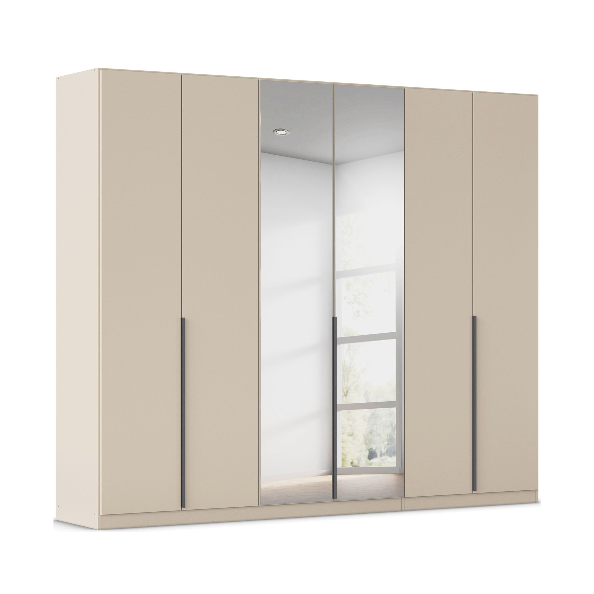 Drehtürenschrank 6-türig 2 Spiegeltüren Spiegel/Glas teilaufgelegt champagner