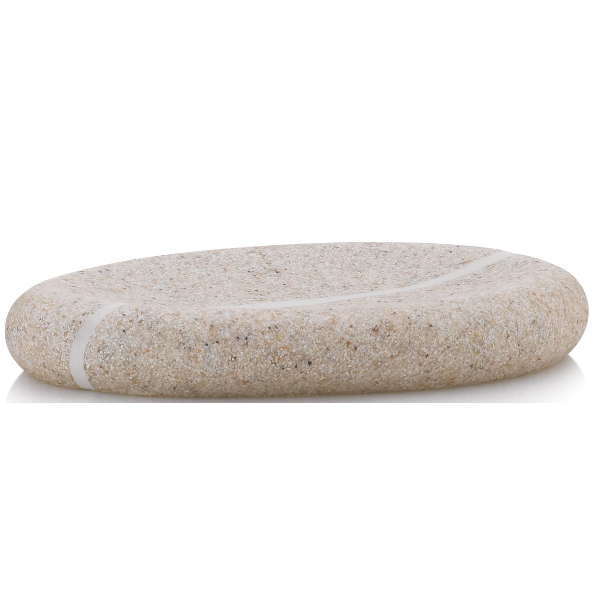 Ovale Seifenschale in Beige mit erhöhtem Rand und fein strukturierter Oberfläche